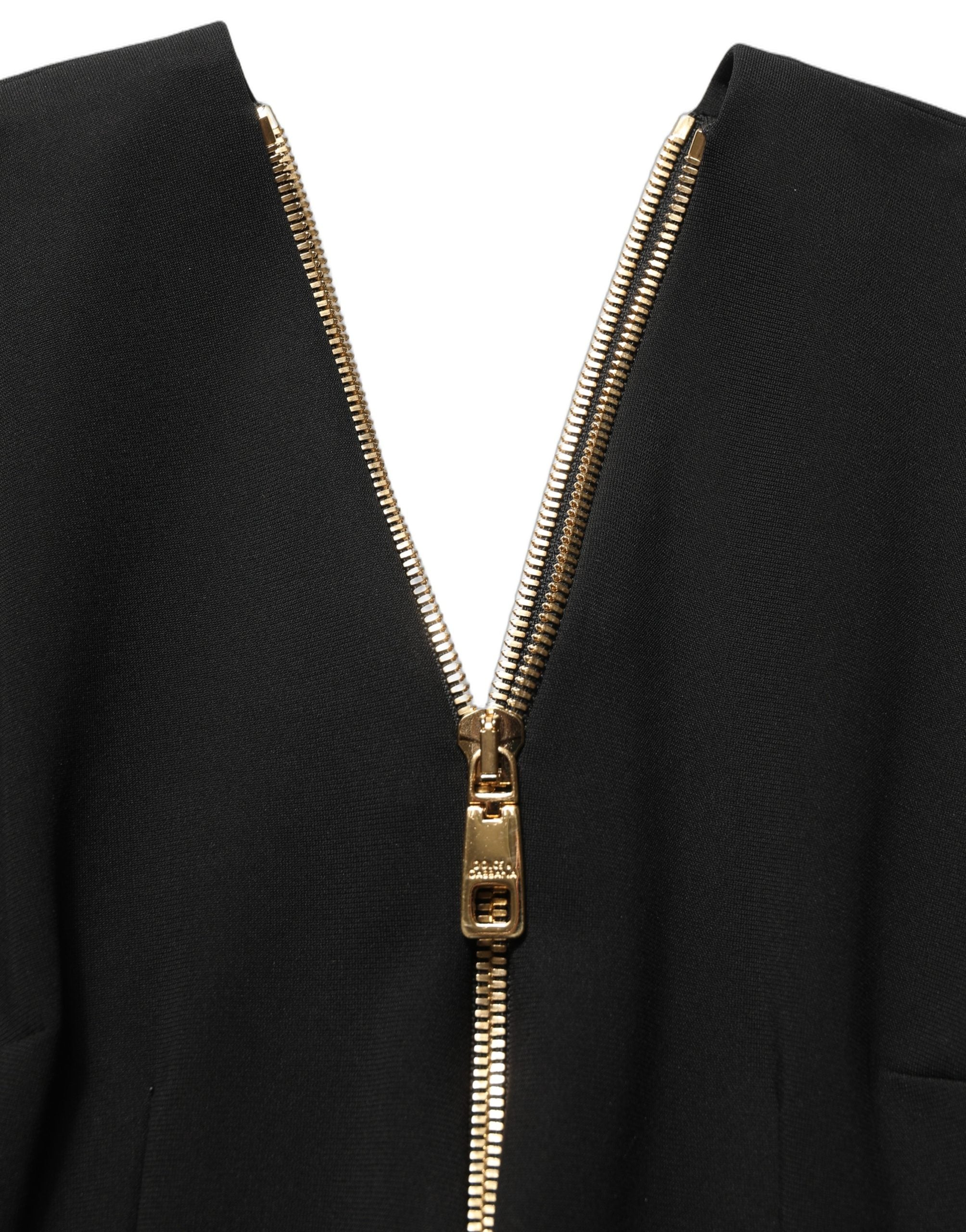 Dolce & Gabbana Black Long Sleeves Front Zipper Midi Women's Dress