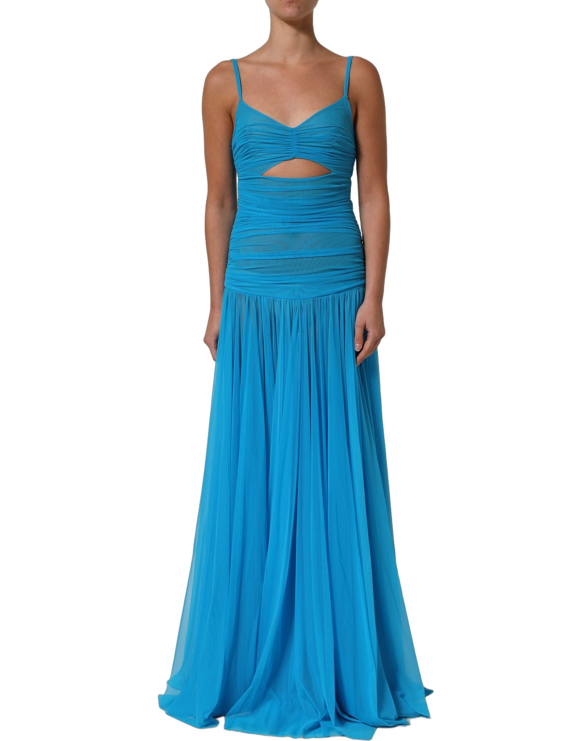 Dolce & Gabbana Blue Nylon Pleated Chiffon CutOut Gown Women's Dress (Pre-Owned)