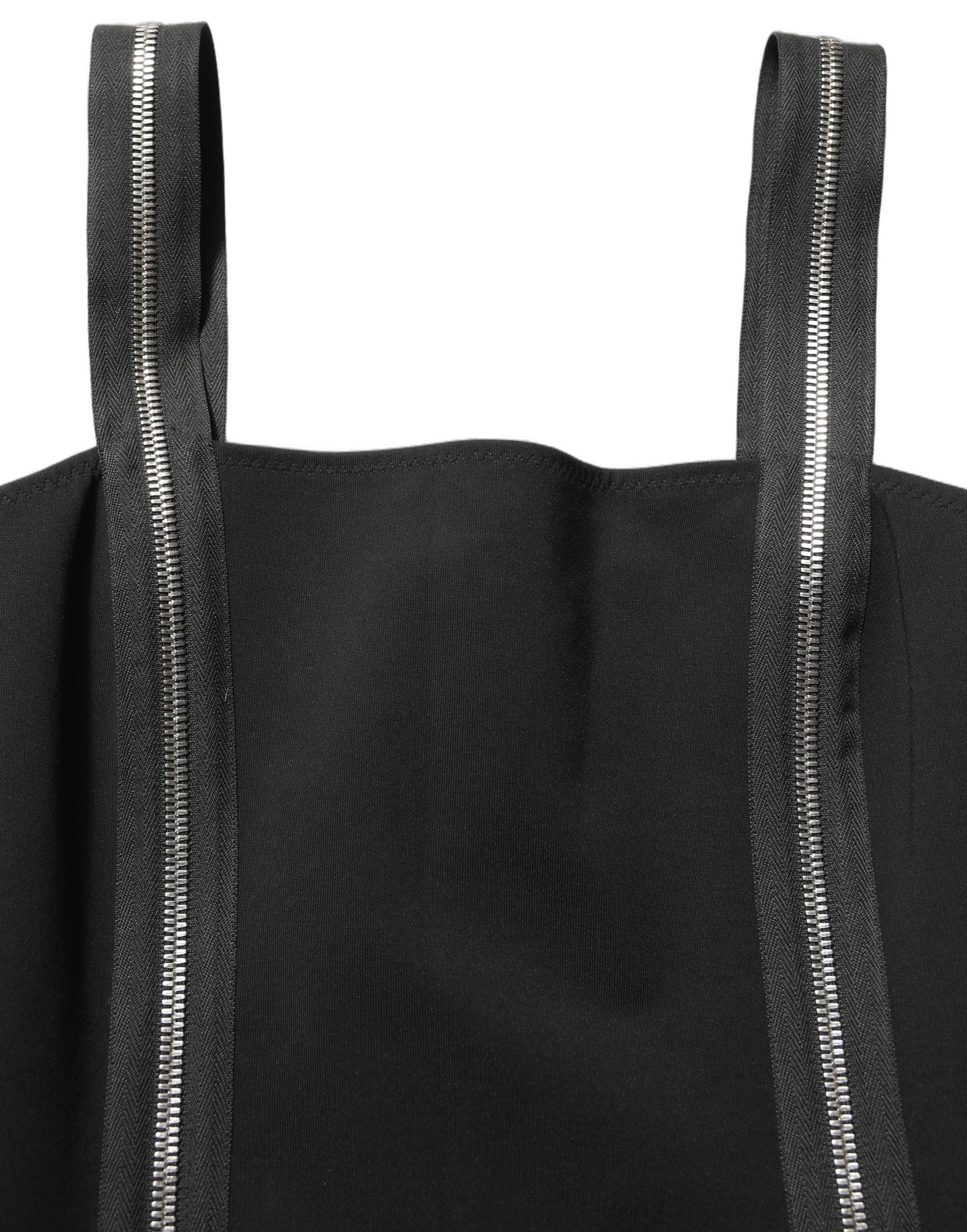 Dolce & Gabbana Black Sleeveless Front Zipper Midi Women's Dress