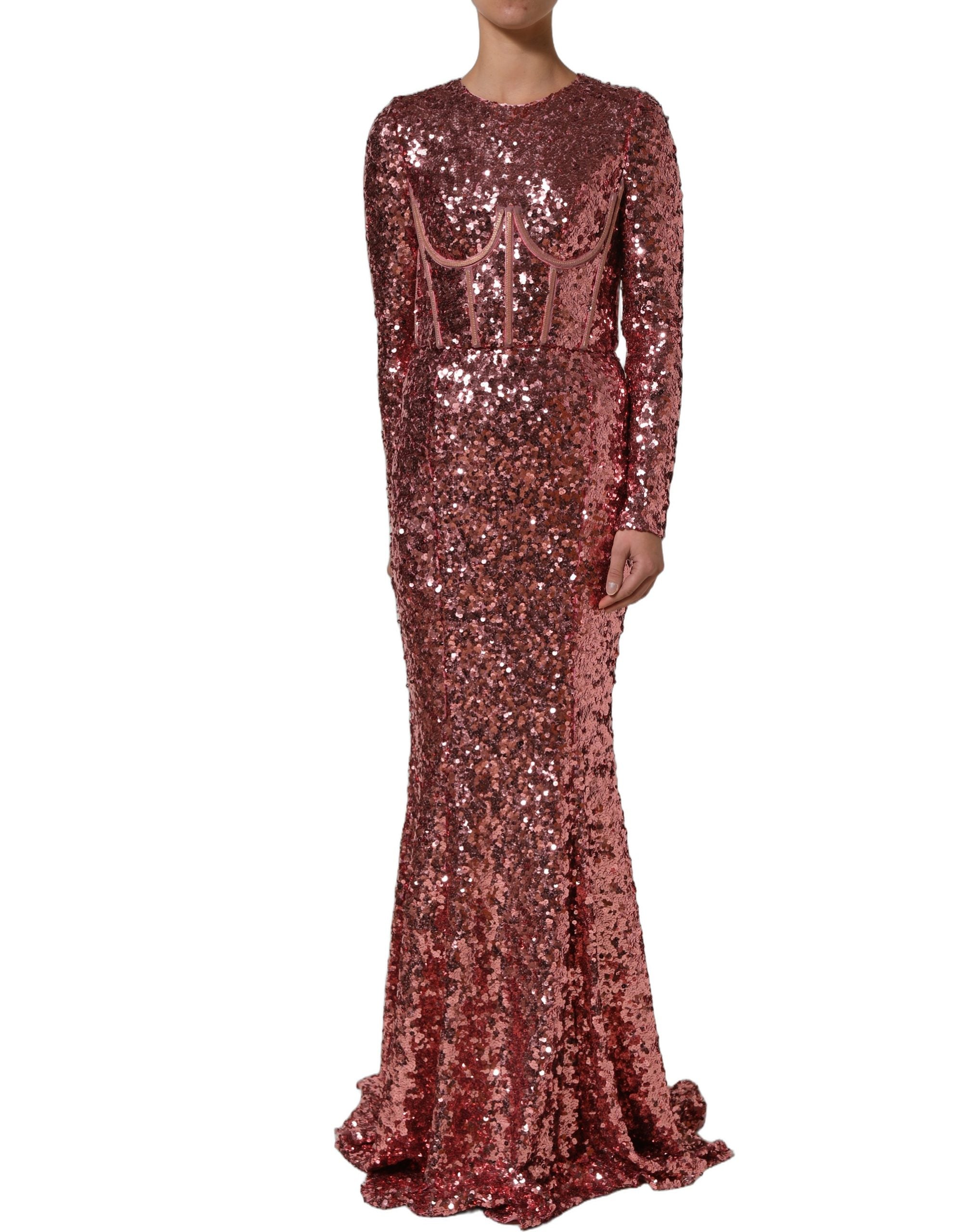 Dolce & Gabbana Pink Long Sequined Corset Detailing Gown Women's Dress