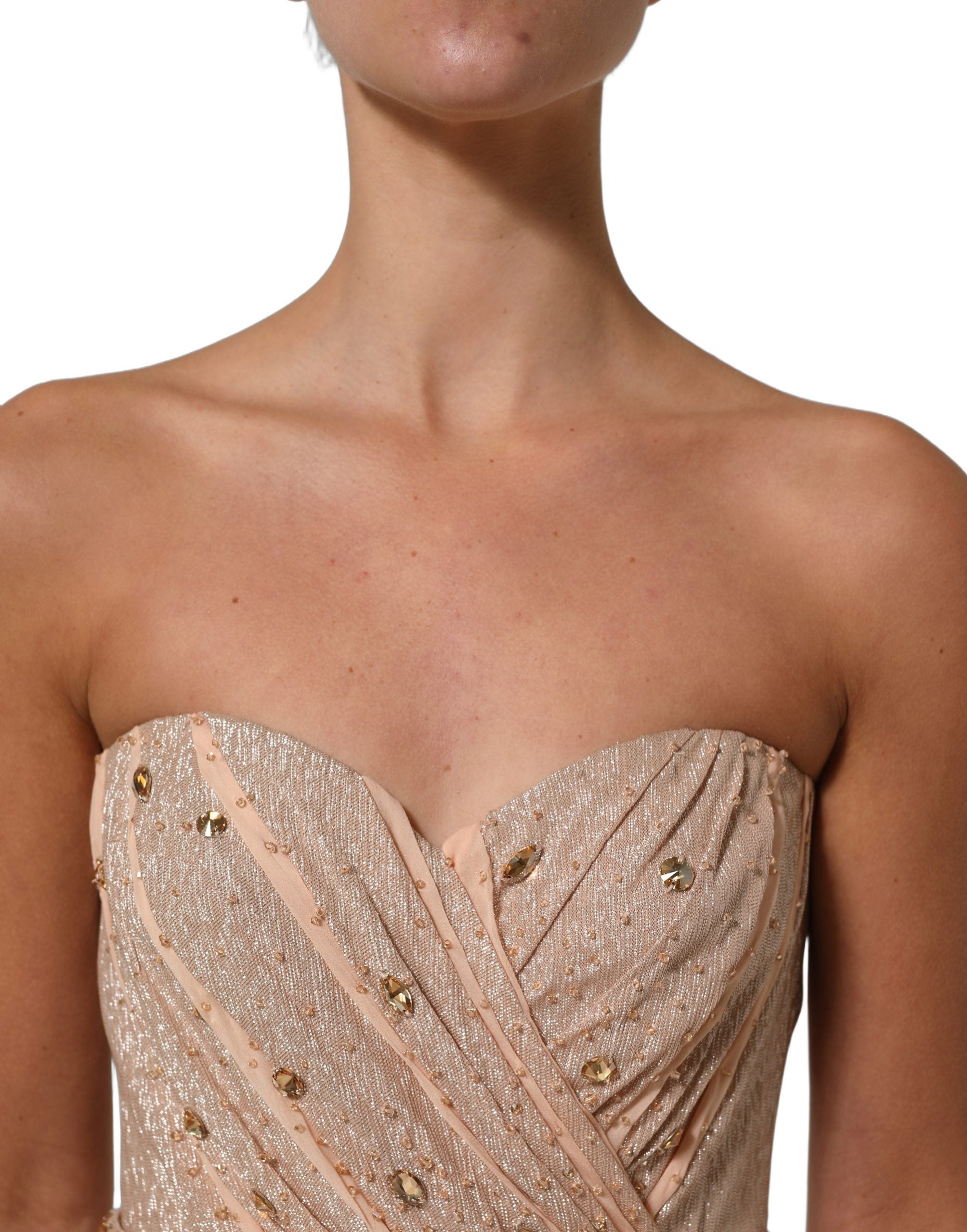 Dolce & Gabbana Nude Embellished Strapless Evening Gown Women's Dress
