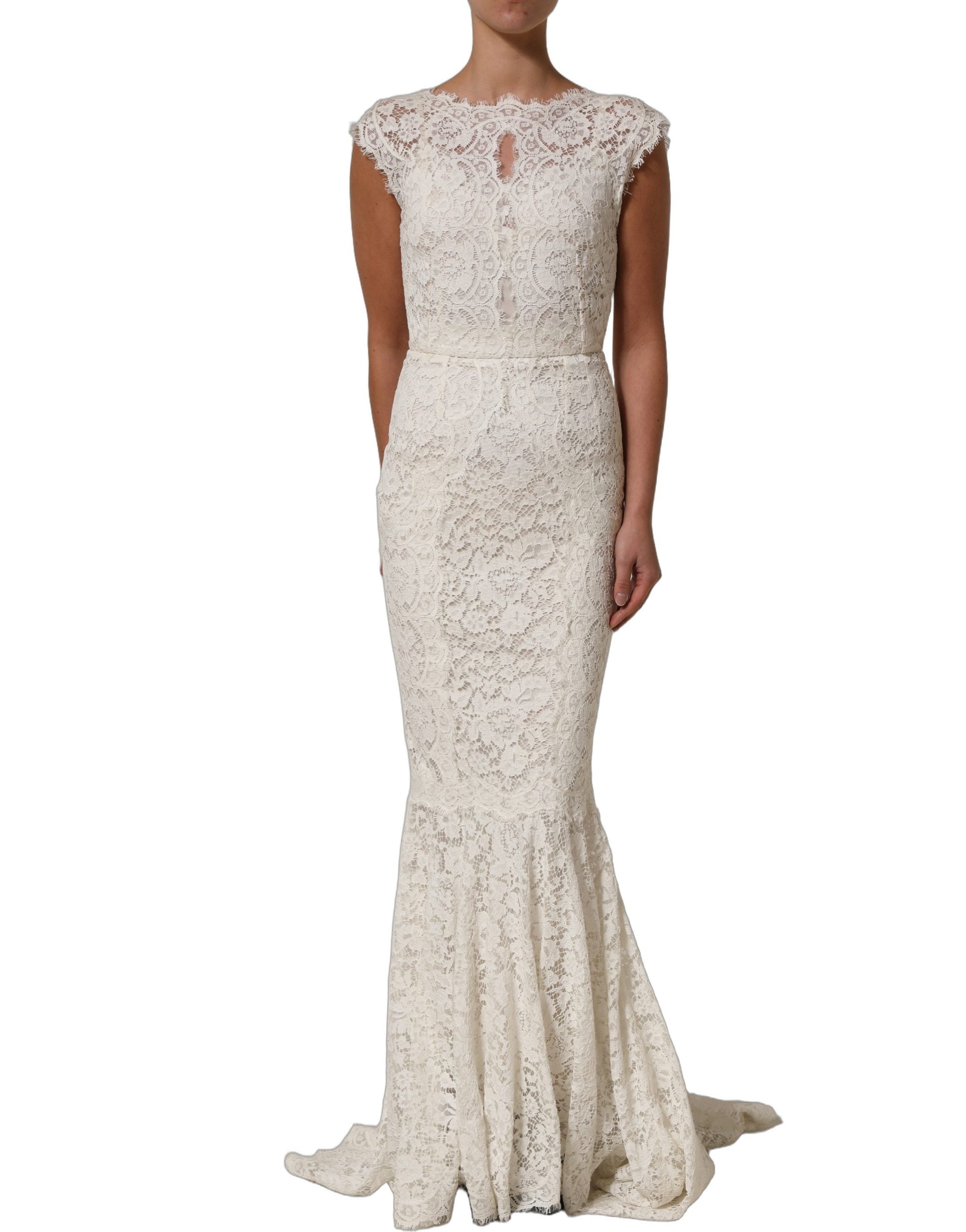 Dolce & Gabbana White Lace Viscose Sheath Long Gown Women's Dress (Pre-Owned)