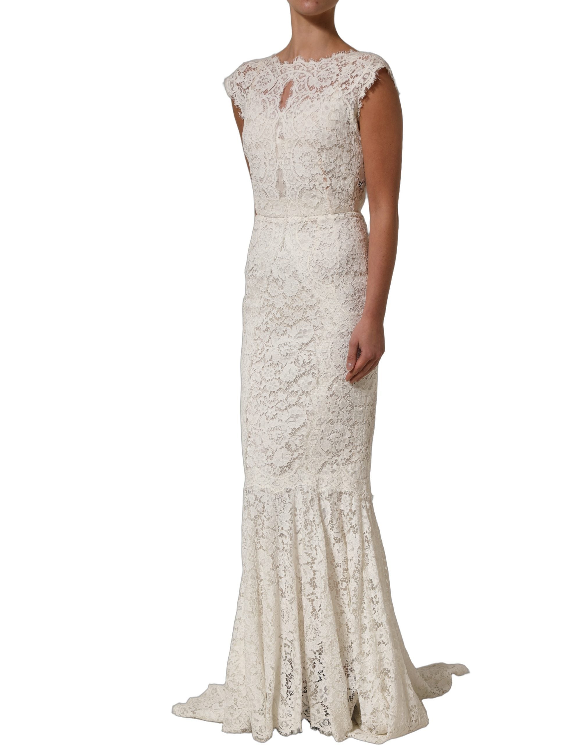Dolce & Gabbana White Lace Viscose Sheath Long Gown Women's Dress (Pre-Owned)