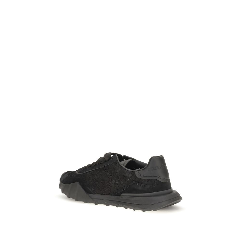 Dolce & Gabbana Black Calf Leather Bos Taurus Chunky Women's Sneakers