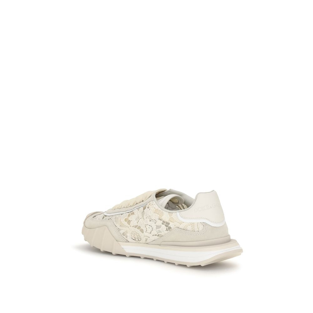 Dolce & Gabbana Beige Calf Leather Bos Taurus Women's Sneakers