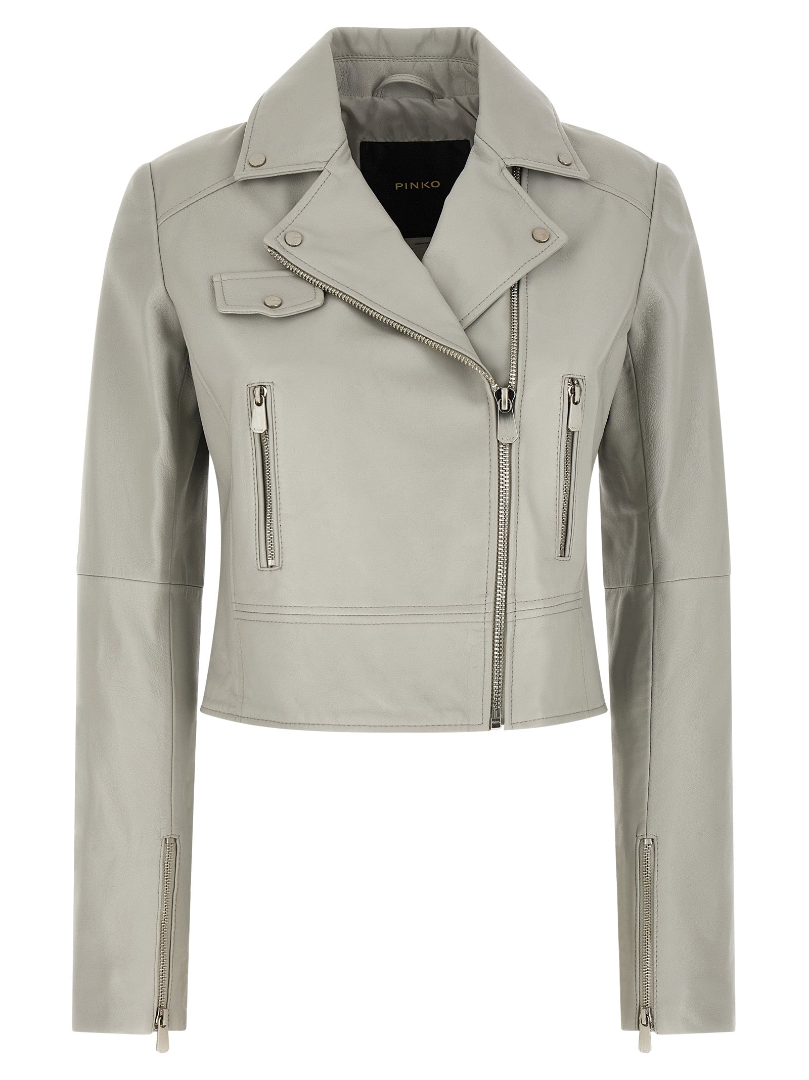PINKO Gray Lambskin Leather Women's Jacket