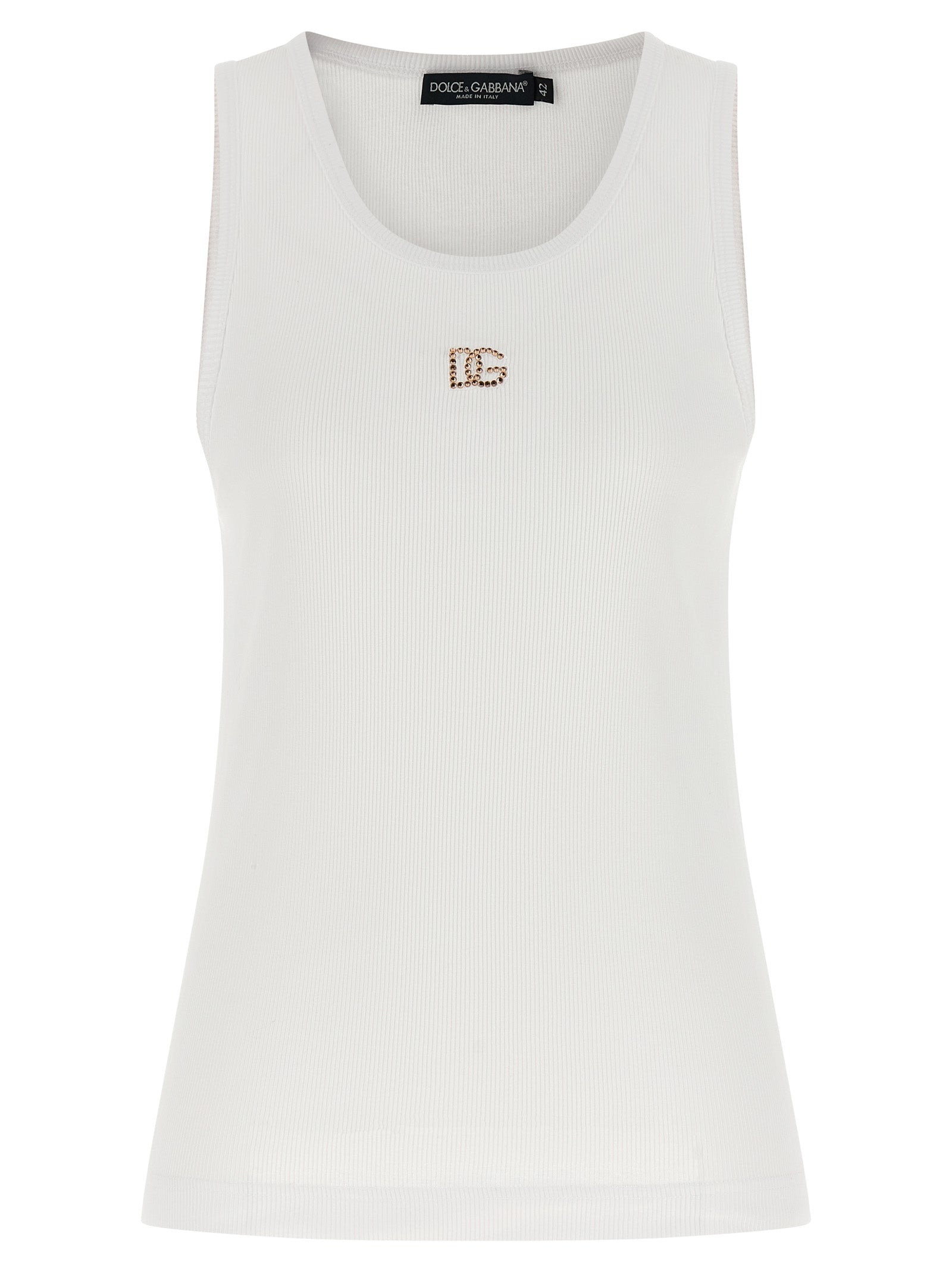 Dolce & Gabbana White Cotton Sleeveles Women's T-Shirt