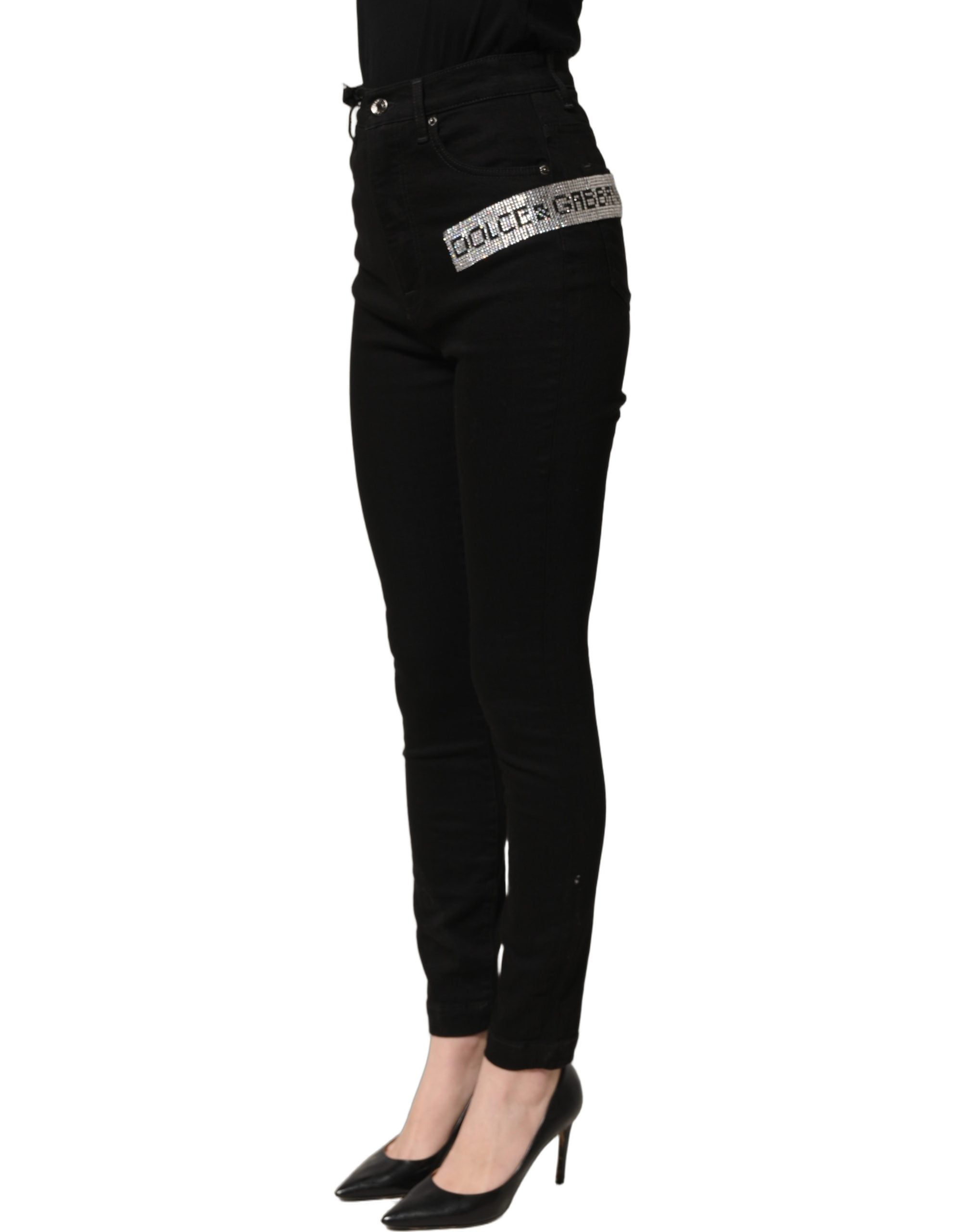 Dolce & Gabbana Black Grace Rhinestone HighWaist Denim Women's Jeans
