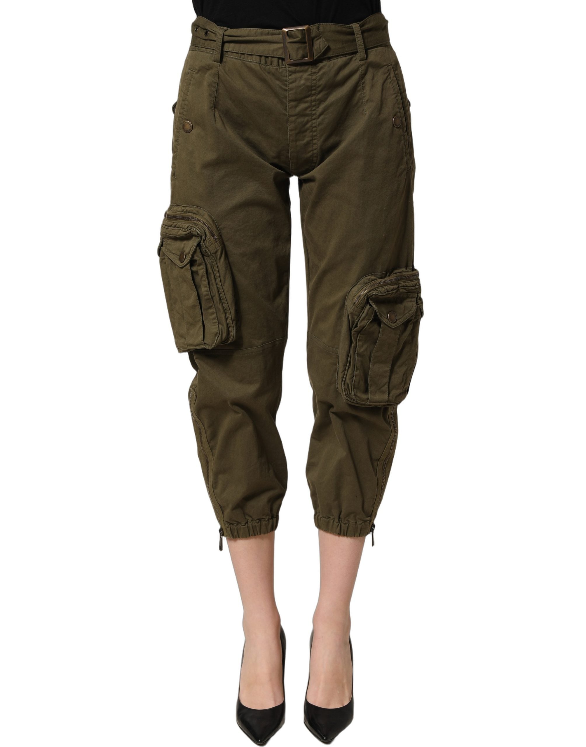 Dolce & Gabbana Olive Green High Waist Cargo Trouser Women's Pants