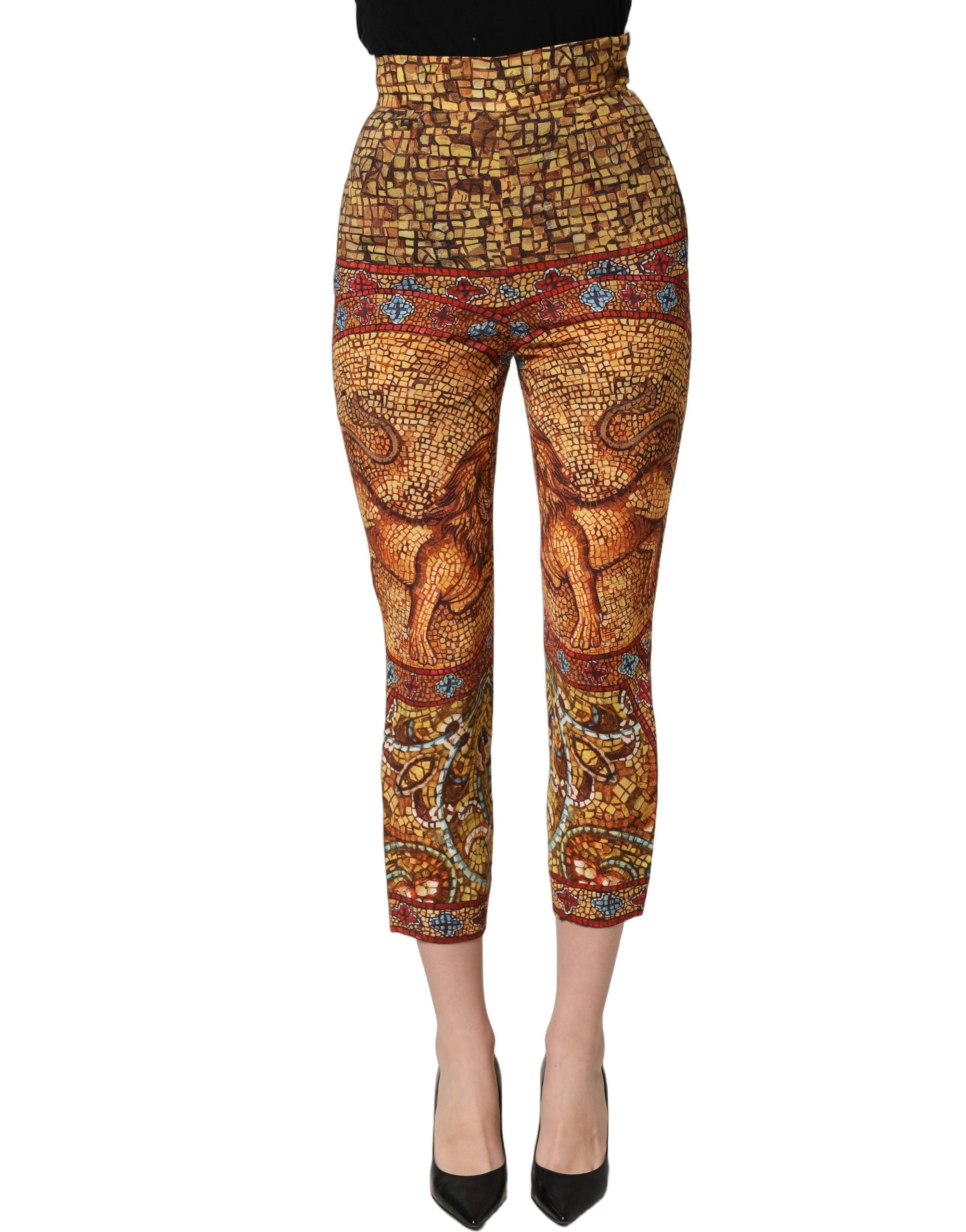 Dolce & Gabbana Multicolor Mosaic Print Crepe Cropped Trouser Women's Pants