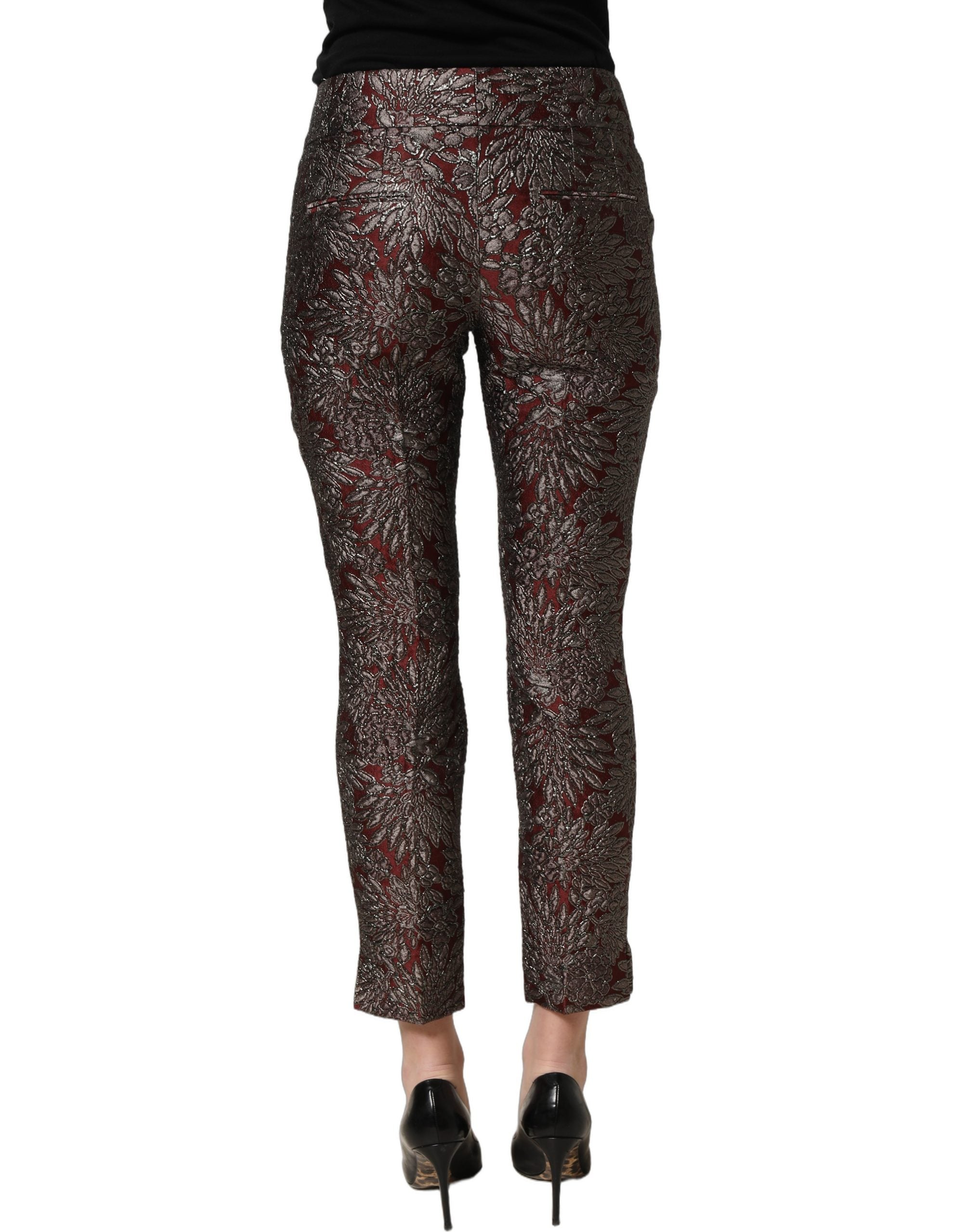 Dolce & Gabbana Burgundy Grey Floral Jacquard Straight Women's Pants