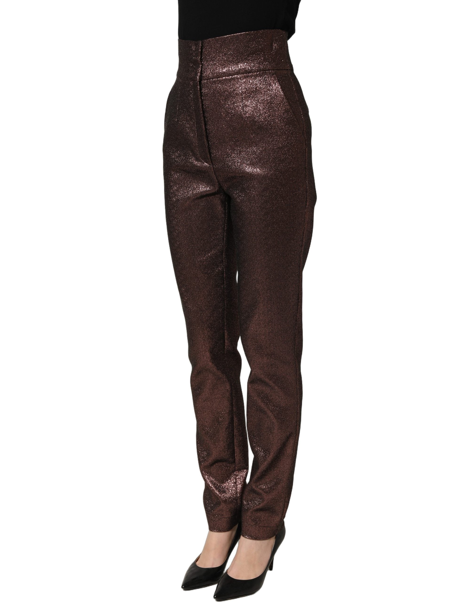 Dolce & Gabbana Metallic Brown High Waist Tapered Leg Women's Pants