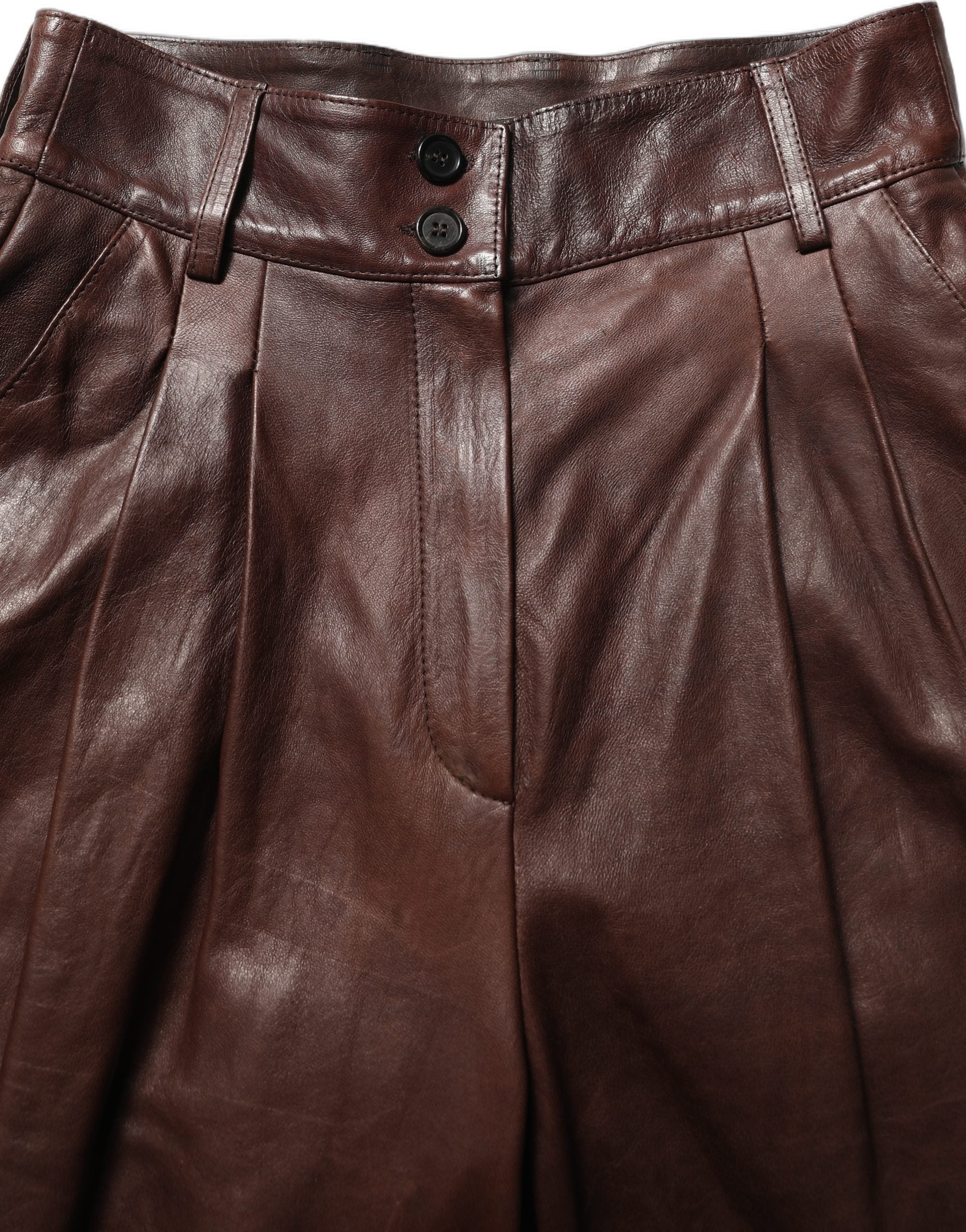 Dolce & Gabbana Brown Leather High Waist Tapered Leg Women's Pants
