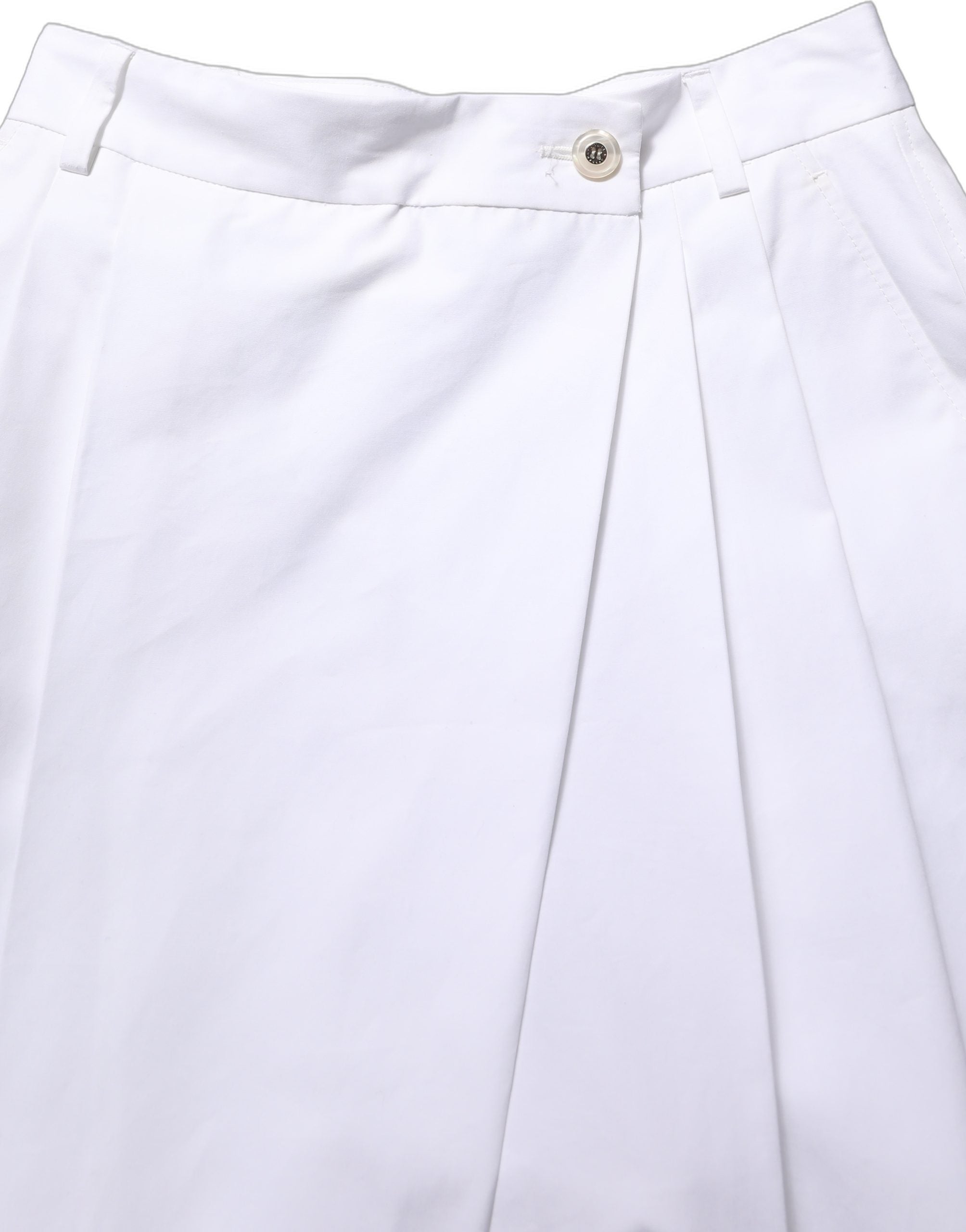 Dolce & Gabbana White Cotton High Waist Pleated Wide Leg Women's Pants