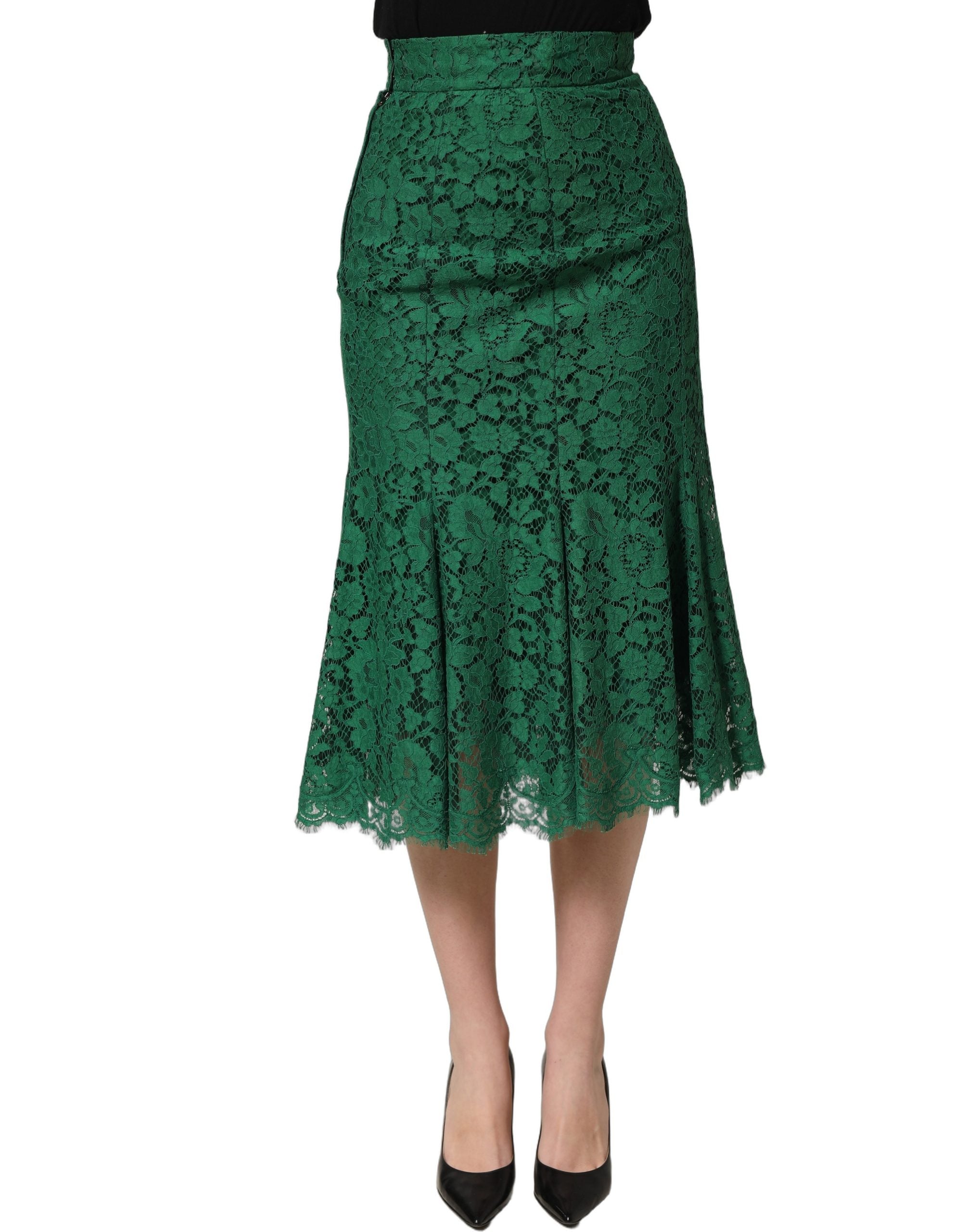 Dolce & Gabbana Green Lace High Waist Mermaid Midi Women's Skirt