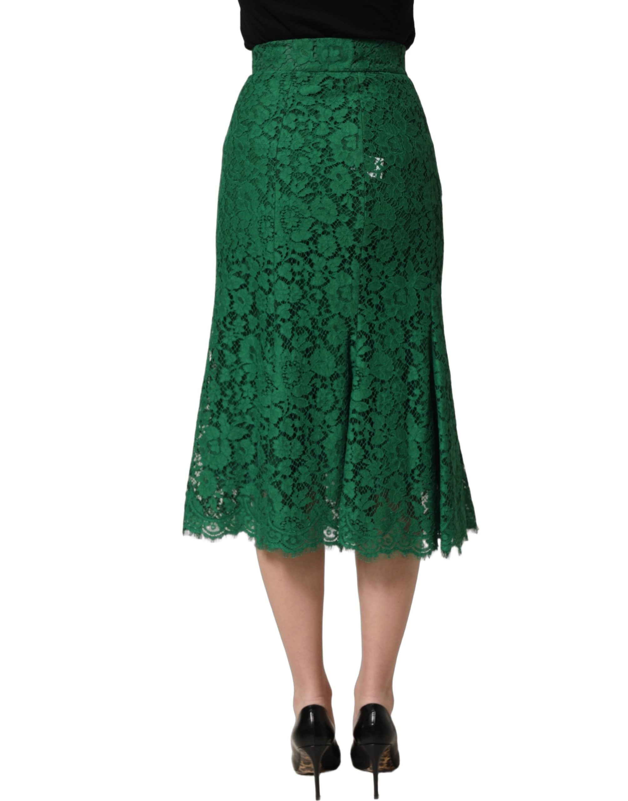 Dolce & Gabbana Green Lace High Waist Mermaid Midi Women's Skirt