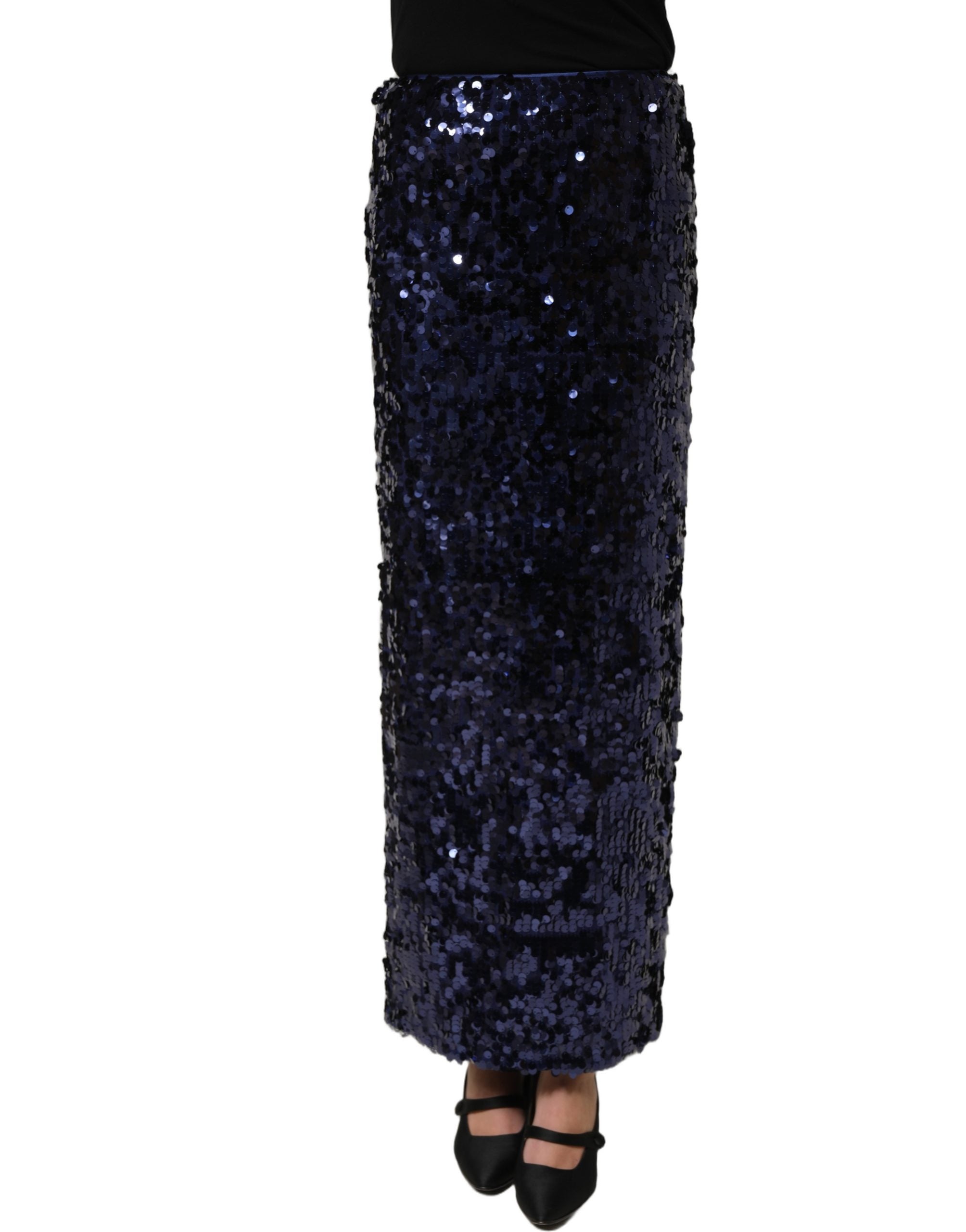 Dolce & Gabbana Blue Sequin High Waist PencilCut Midi Women's Skirt