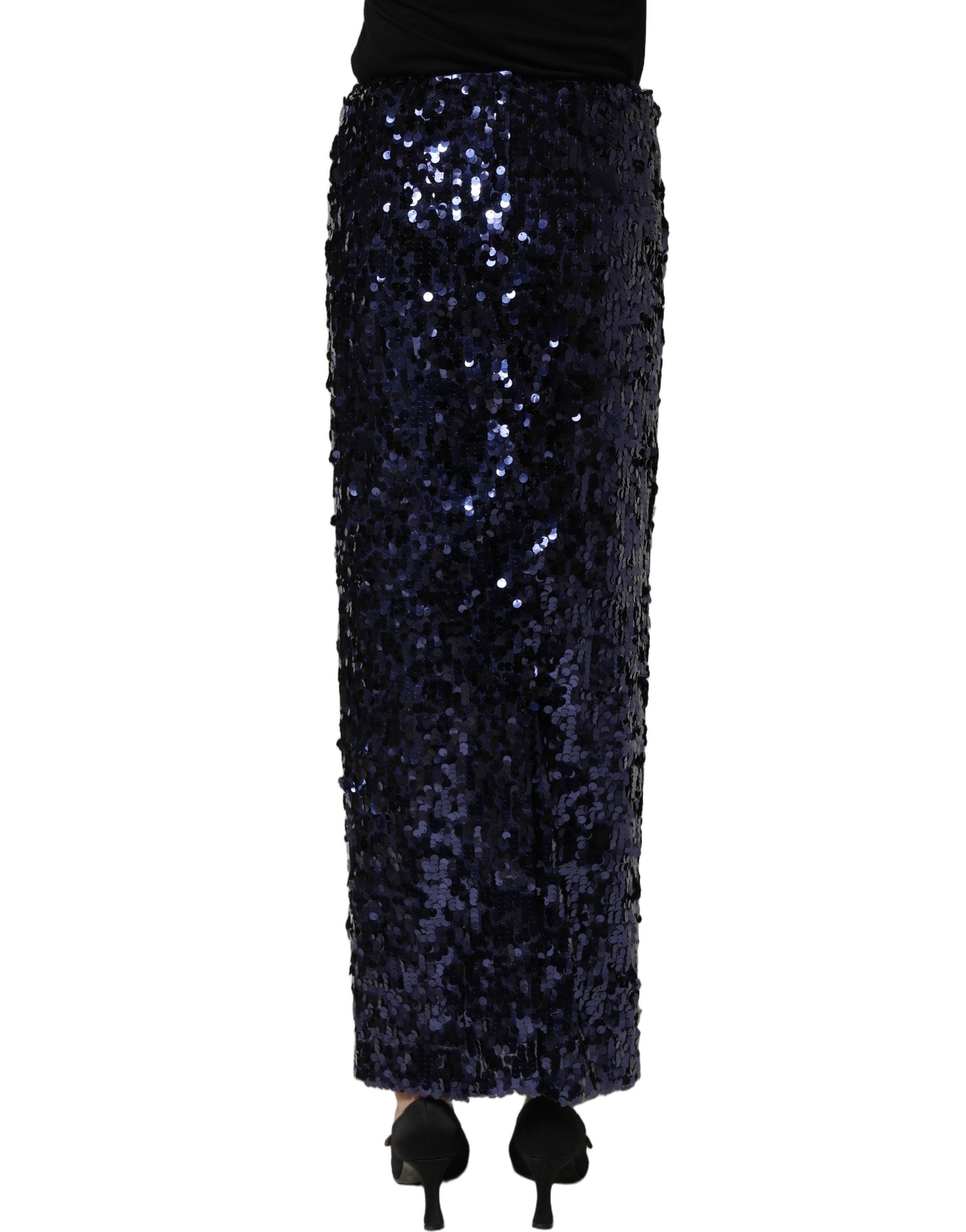Dolce & Gabbana Blue Sequin High Waist PencilCut Midi Women's Skirt