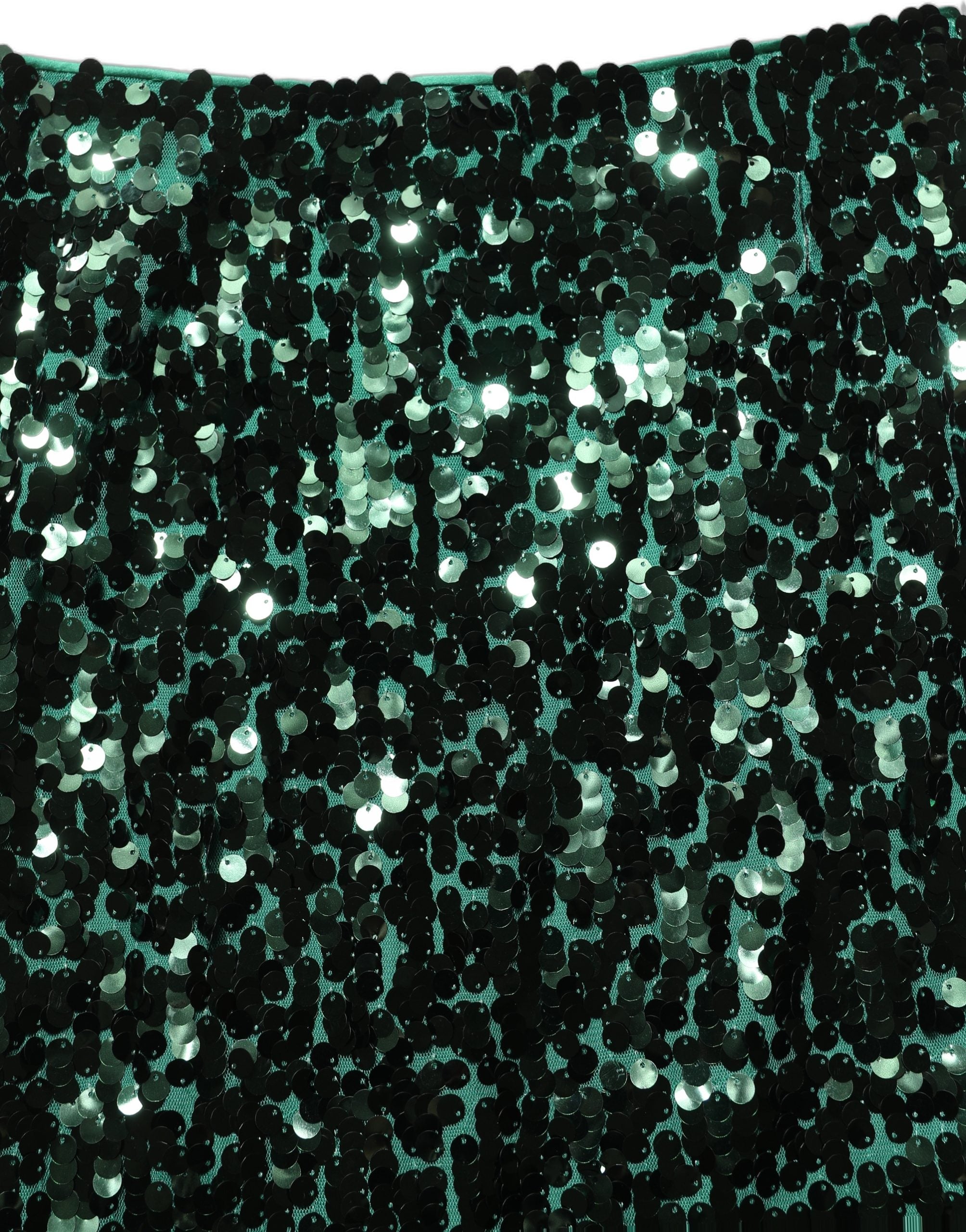 Dolce & Gabbana Green Sequin High Waist Pencil Cut Midi Women's Skirt