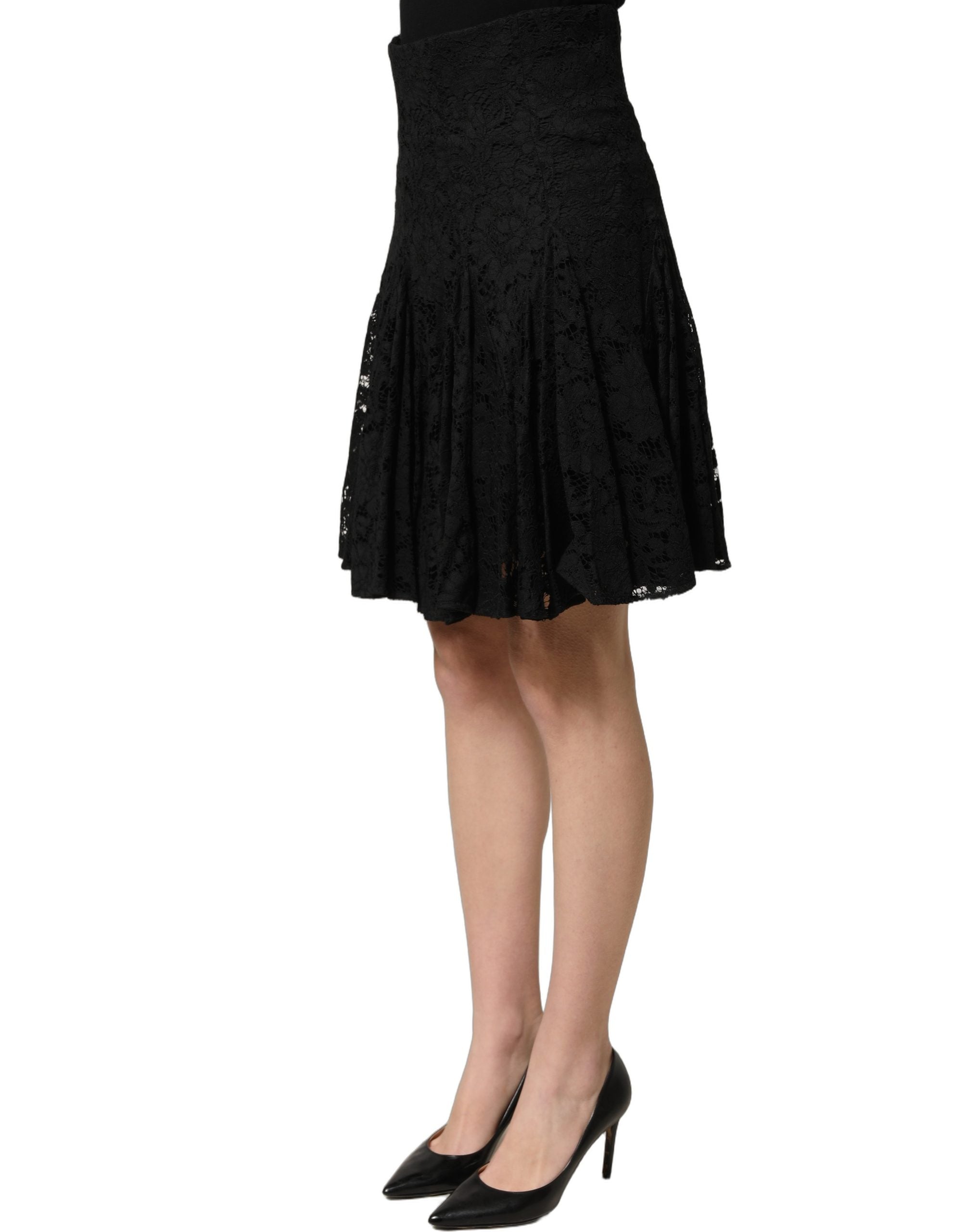 Dolce & Gabbana Black Floral Cut Out Lace A-line Mini Women's Skirt