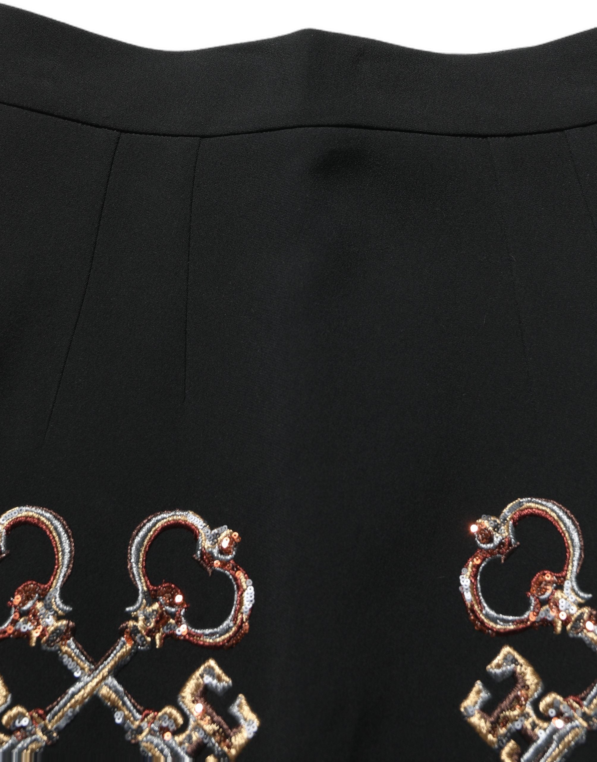 Dolce & Gabbana Black Floral Embellished A-line Mini Women's Skirt
