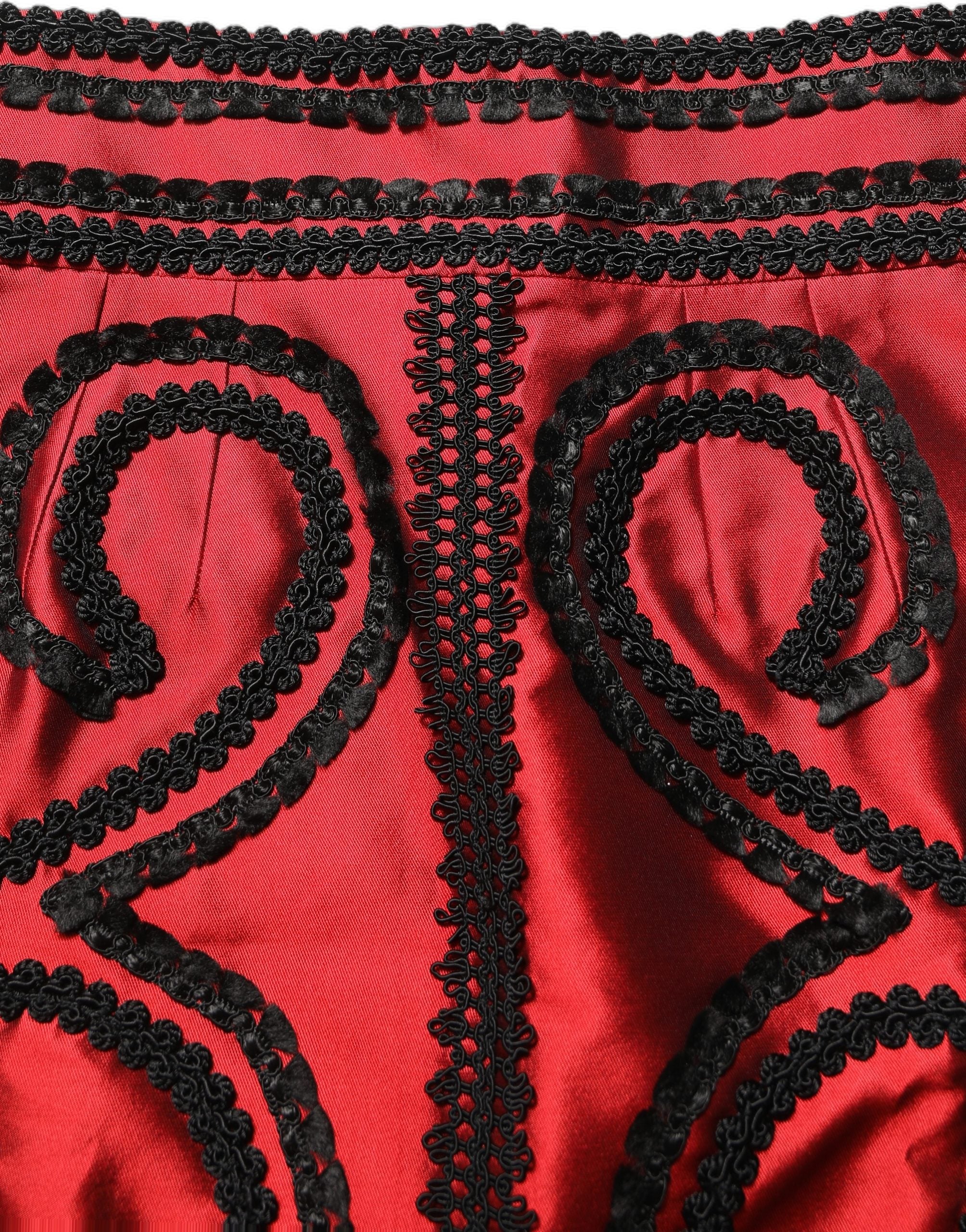Dolce & Gabbana Red Soutache Embroidery A-line Mini Women's Skirt