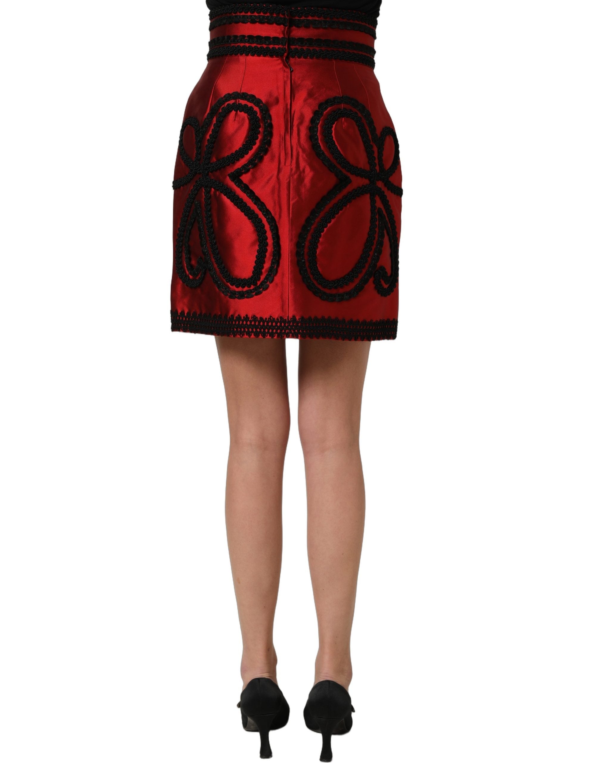 Dolce & Gabbana Red Soutache Embroidery A-line Mini Women's Skirt