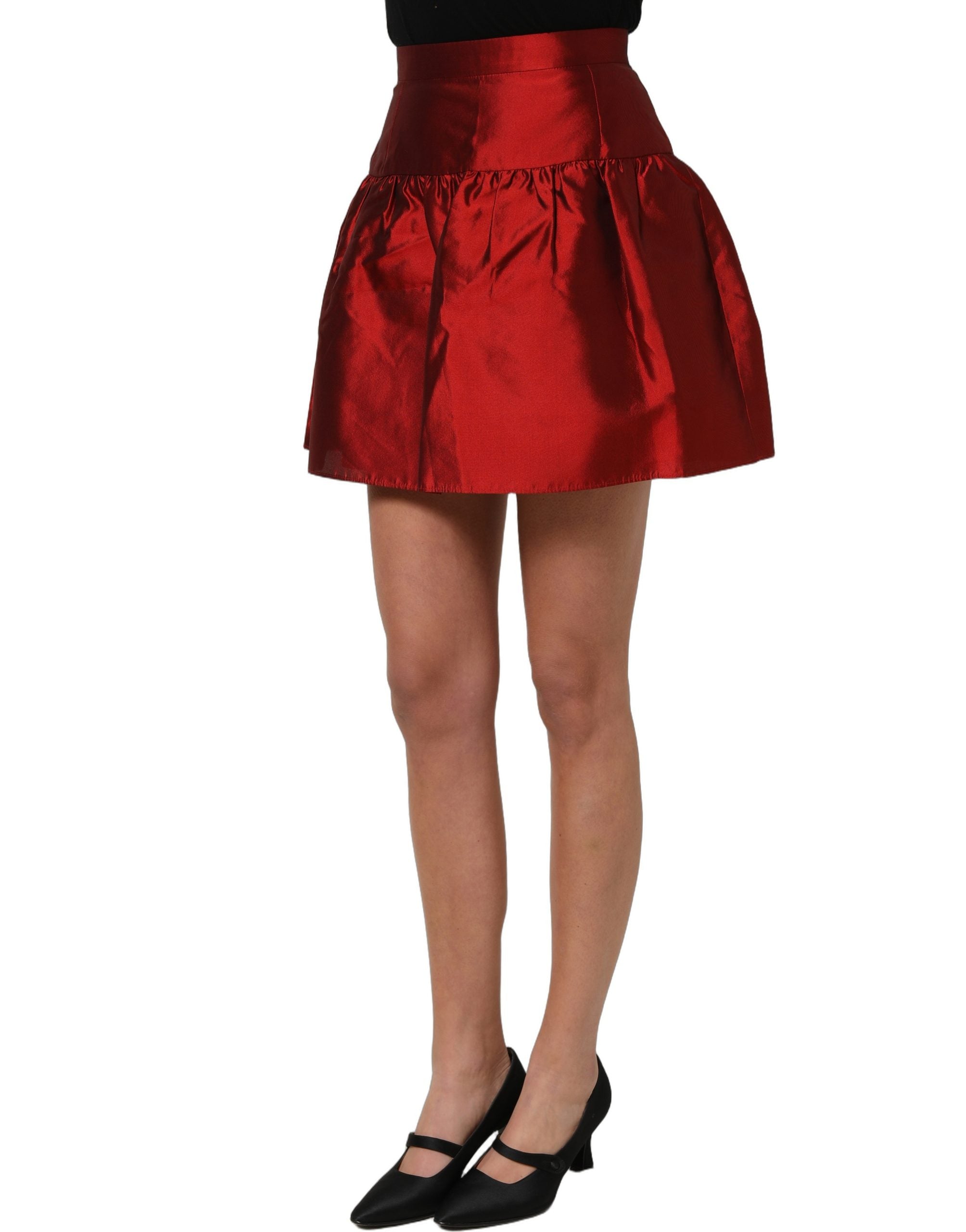 Dolce & Gabbana Red Silk Satin Bubble High Waist Mini Women's Skirt