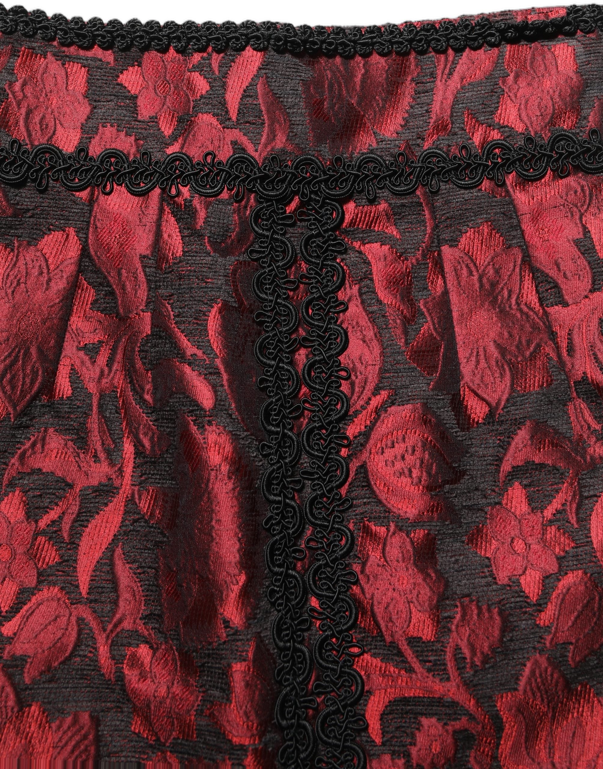 Dolce & Gabbana Red Black Floral Lace Jacquard Mini Women's Skirt
