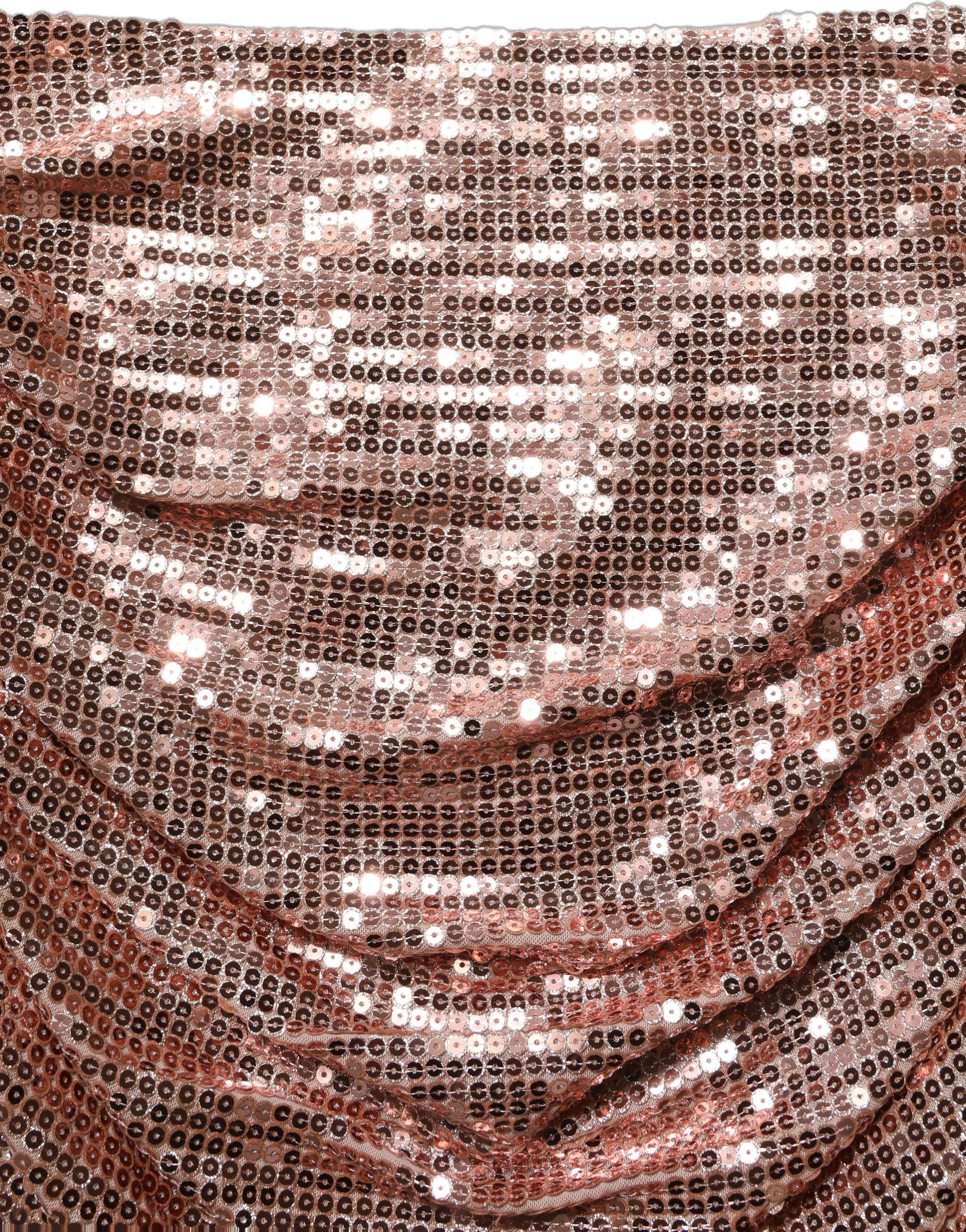 Dolce & Gabbana Rose Gold Sequin High Waist Ruched Maxi Women's Skirt
