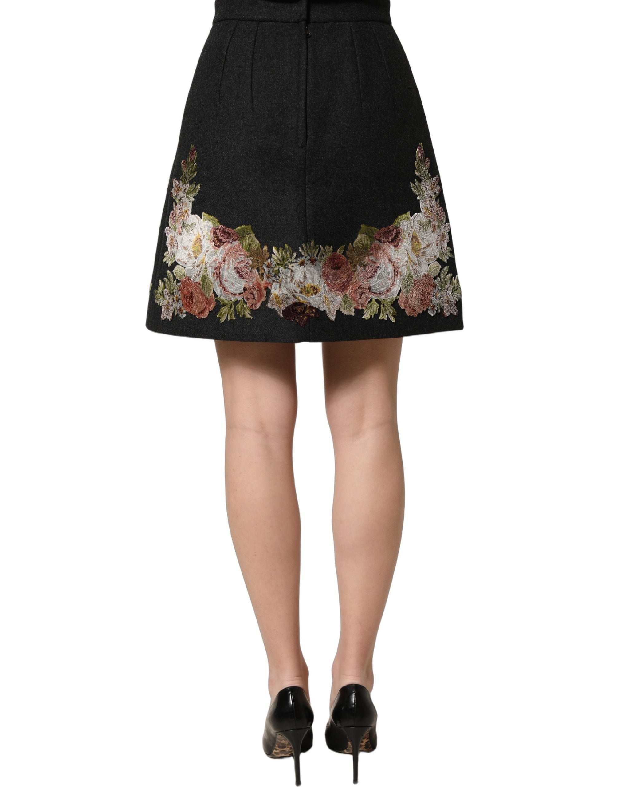 Dolce & Gabbana Black Floral Macramé High Waist A-line Women's Skirt