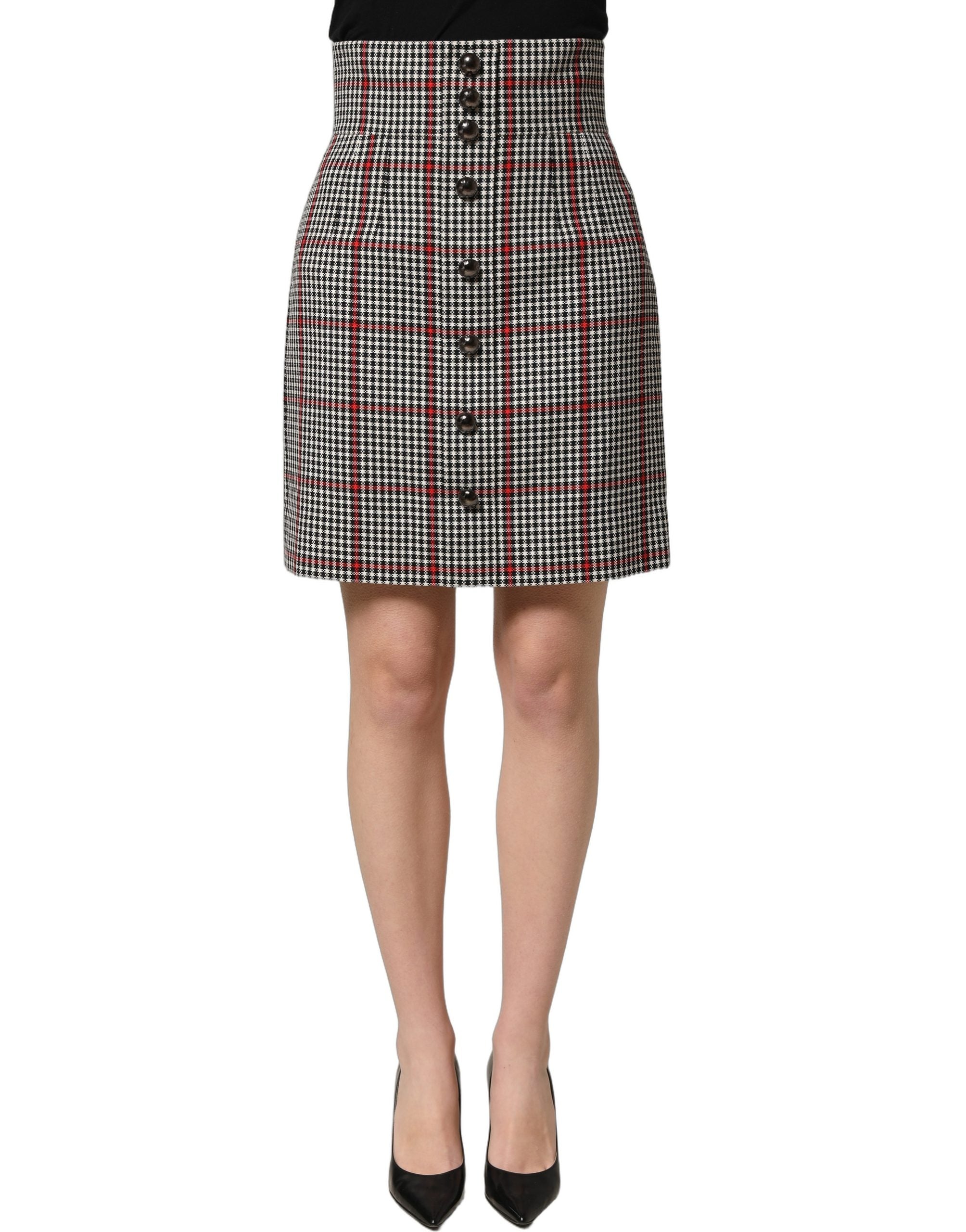 Dolce & Gabbana Gray Checkered High Waist A-line Mini Women's Skirt