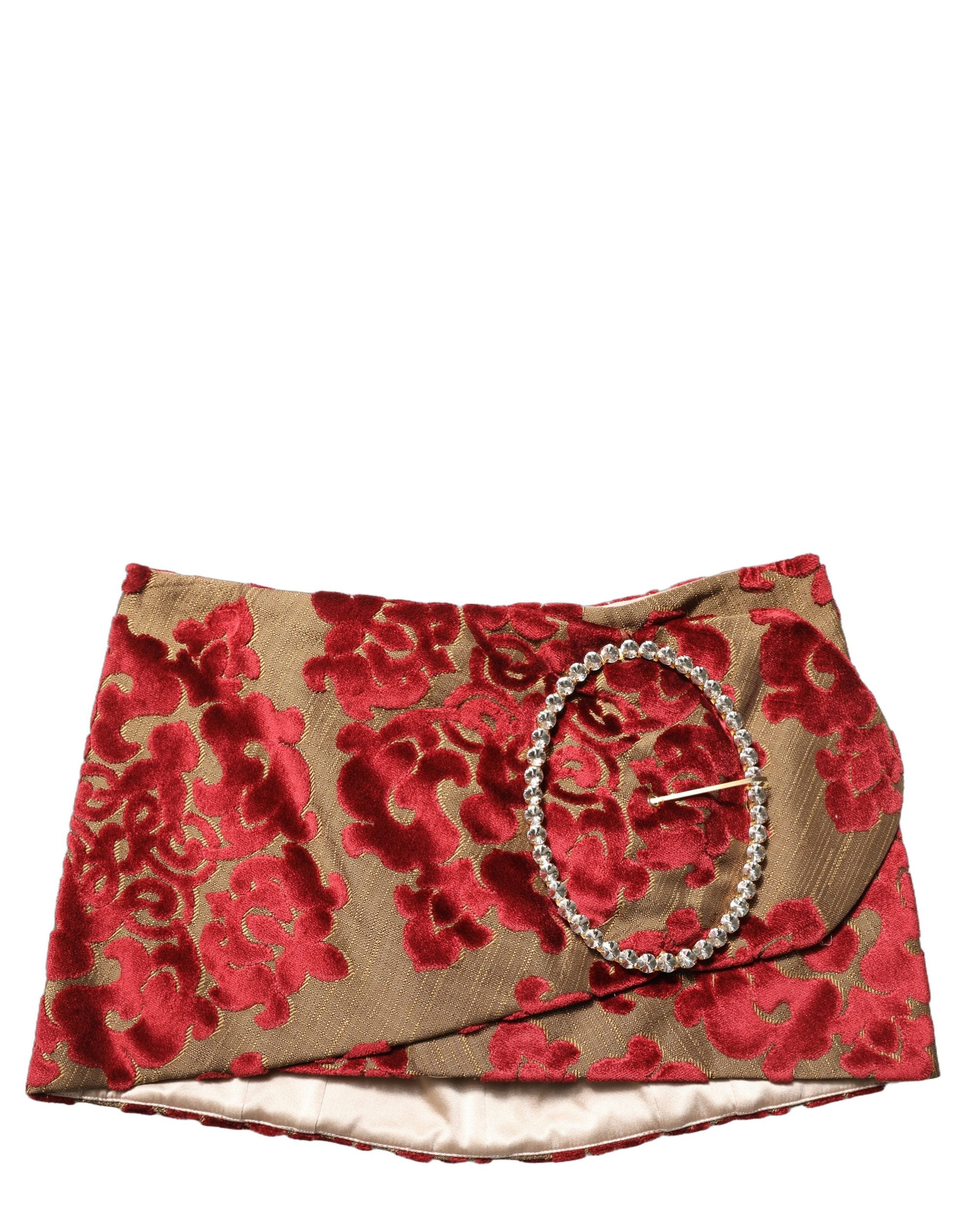 Dolce & Gabbana Maroon Floral Jacquard Rhinestone Mini Women's Skirt