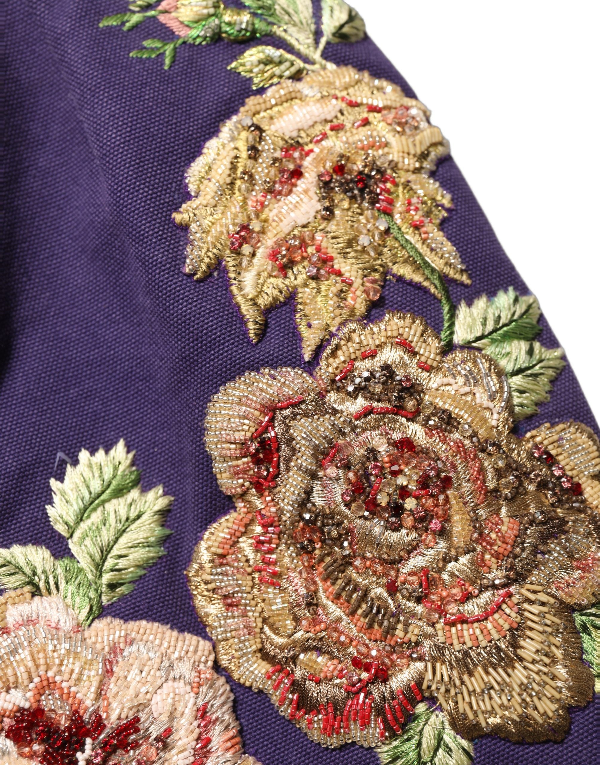 Dolce & Gabbana Purple Floral Embellsihed MidWaist Mini Women's Skirt