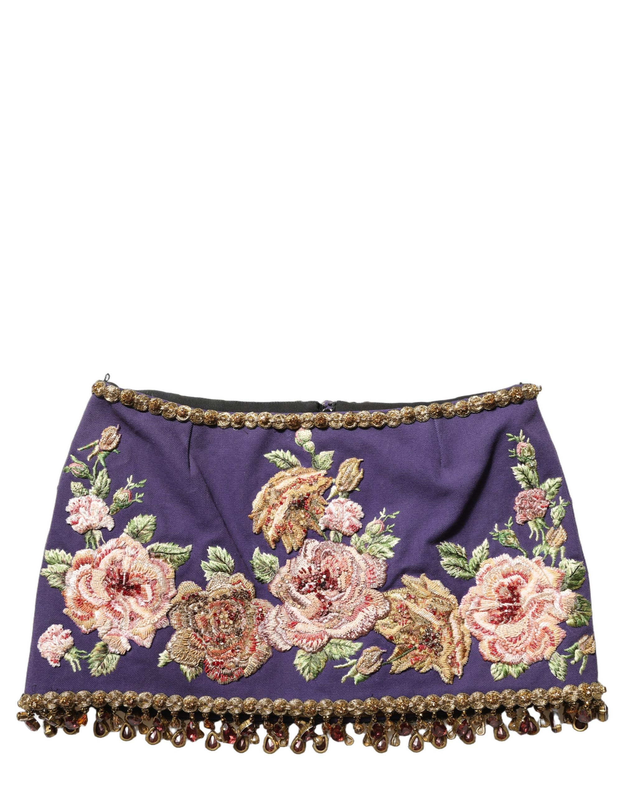 Dolce & Gabbana Purple Floral Embellsihed MidWaist Mini Women's Skirt