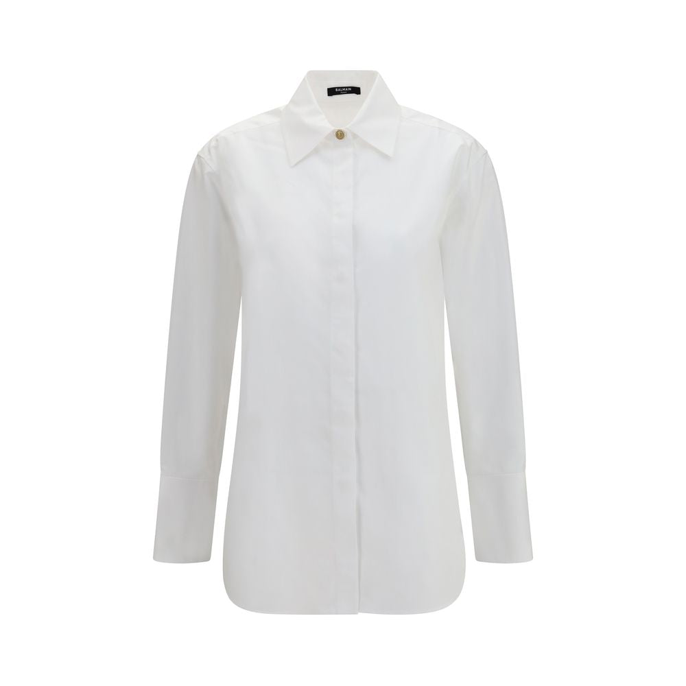 Balmain White Cotton Dress Women's Shirt