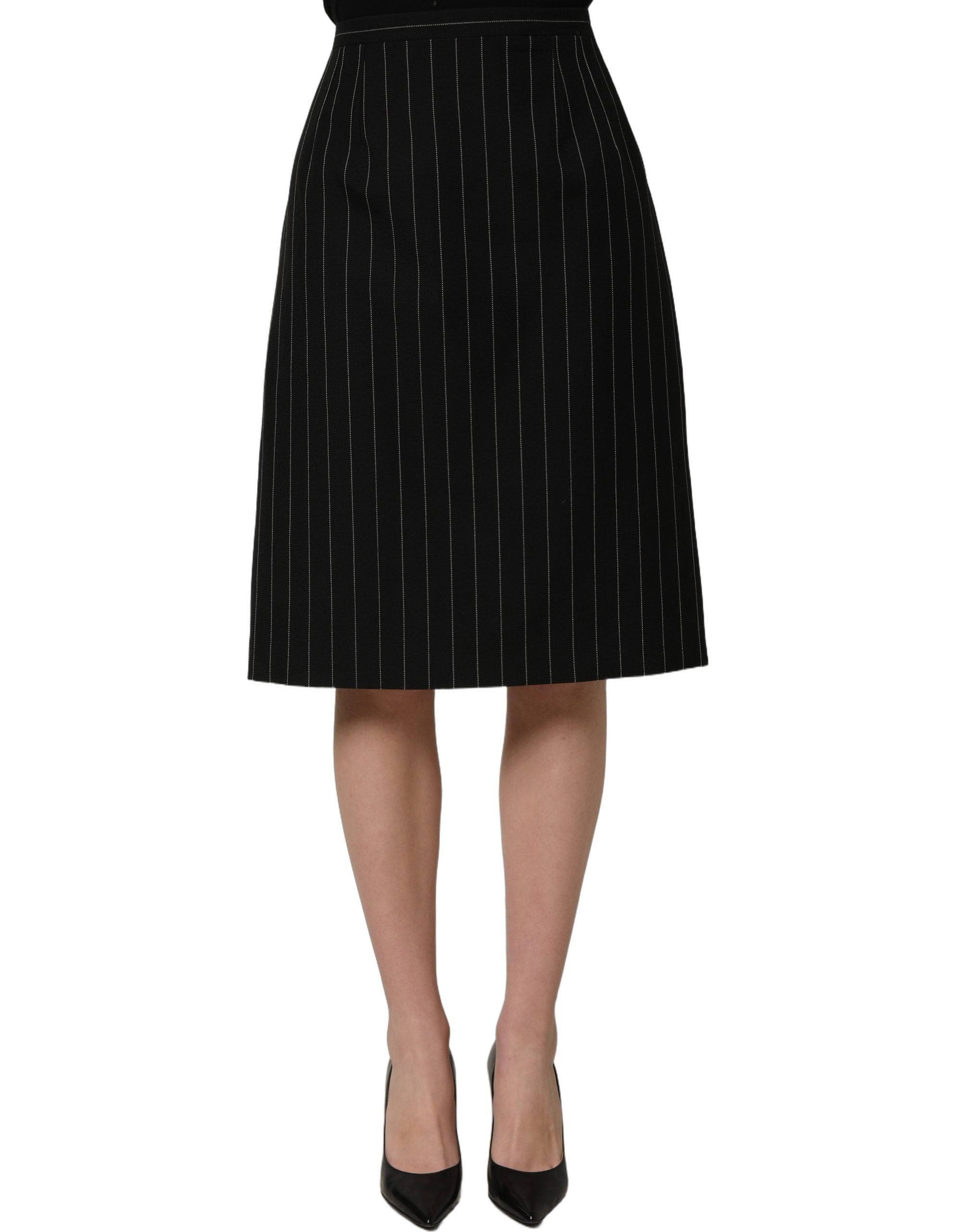 Dolce & Gabbana Black Pinstriped HighWaist Pencil Cut Women's Skirt