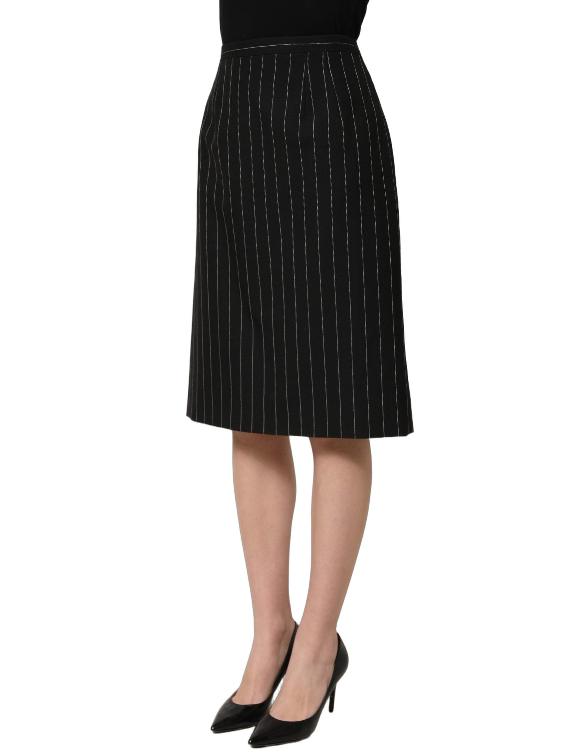 Dolce & Gabbana Black Pinstriped HighWaist Pencil Cut Women's Skirt