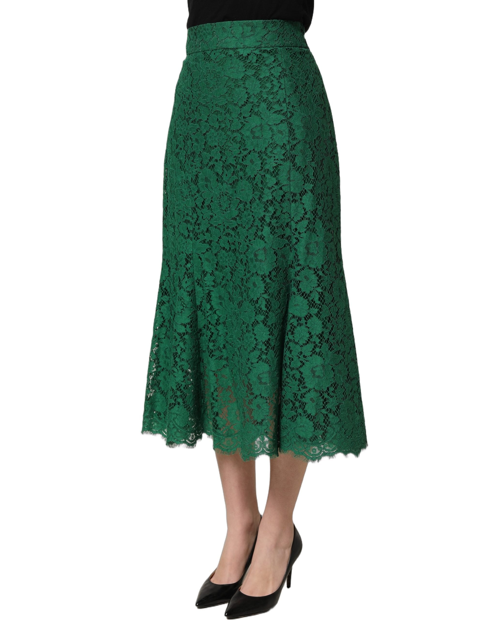 Dolce & Gabbana Green Lace High Waist Mermaid Midi Women's Skirt