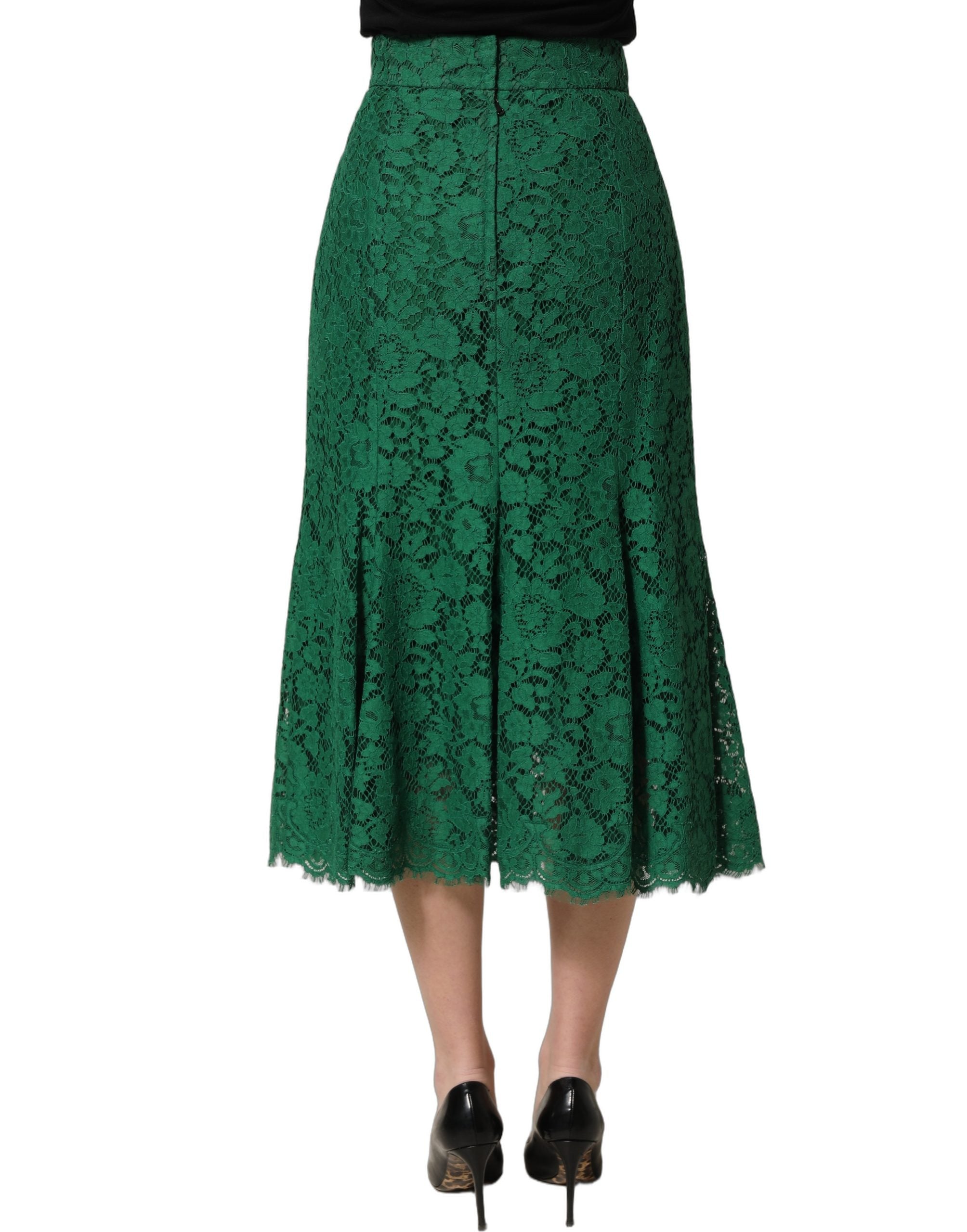 Dolce & Gabbana Green Lace High Waist Mermaid Midi Women's Skirt