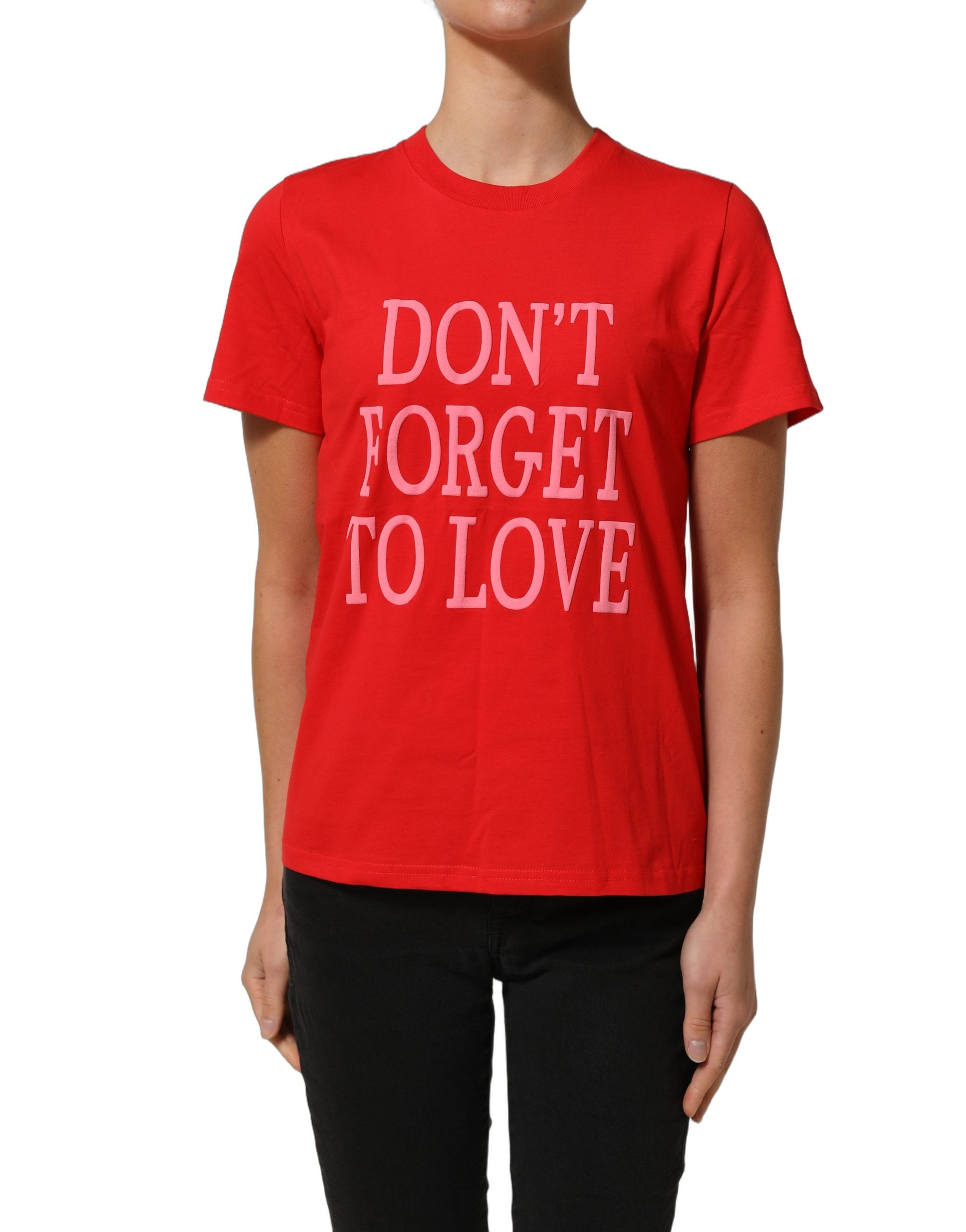 Dolce & Gabbana Red Graphic Cotton Jersey Crew Neck Women's T-shirt (Pre-Owned)