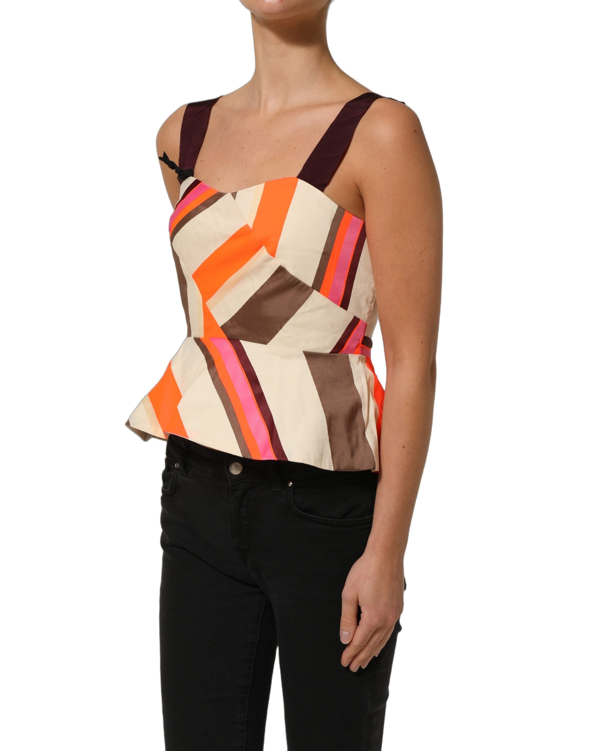 PINKO Multicolor Striped Cotton Sleeveless Draped Peplum Women's Top (Pre-Owned)