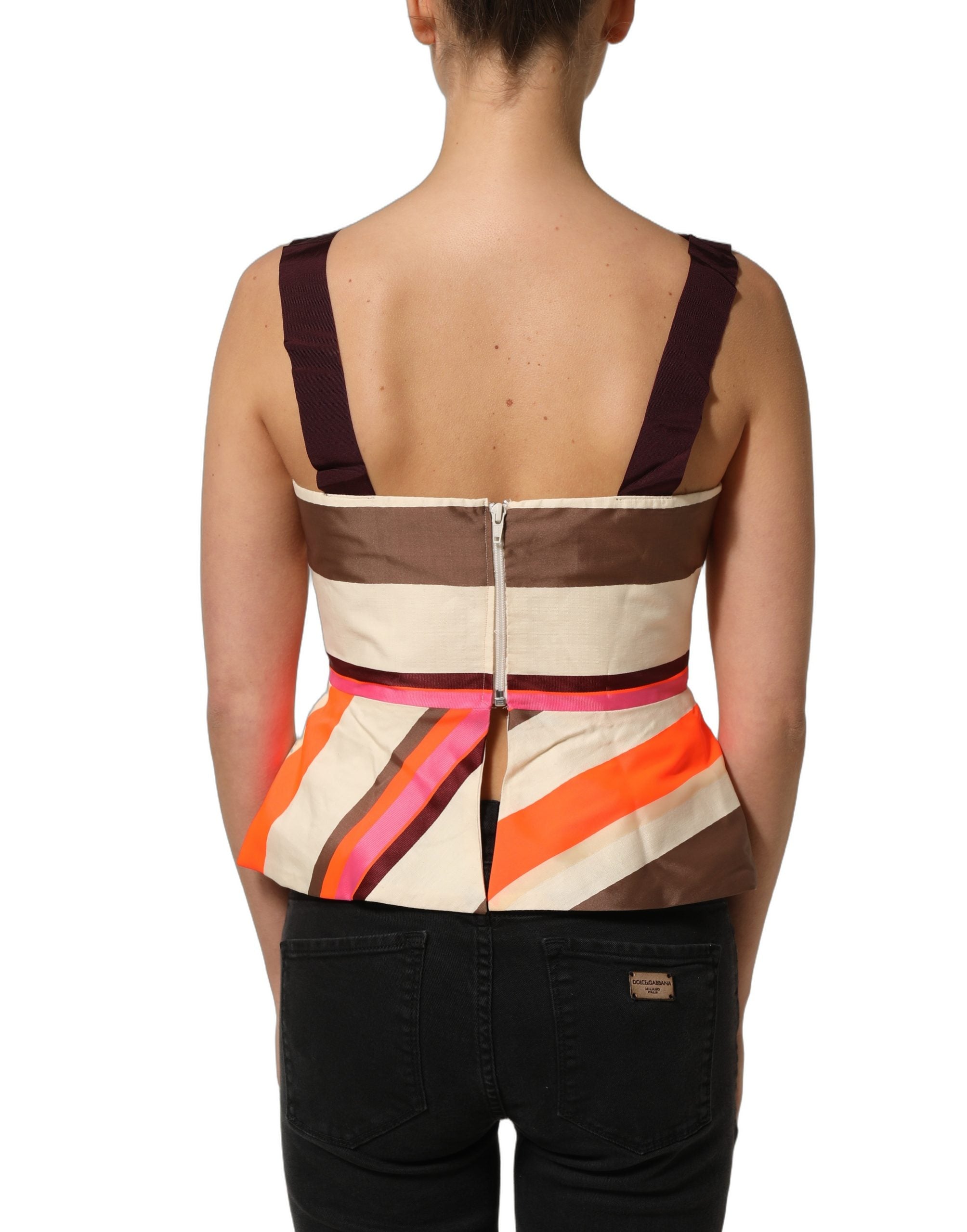 PINKO Multicolor Striped Cotton Sleeveless Draped Peplum Women's Top (Pre-Owned)
