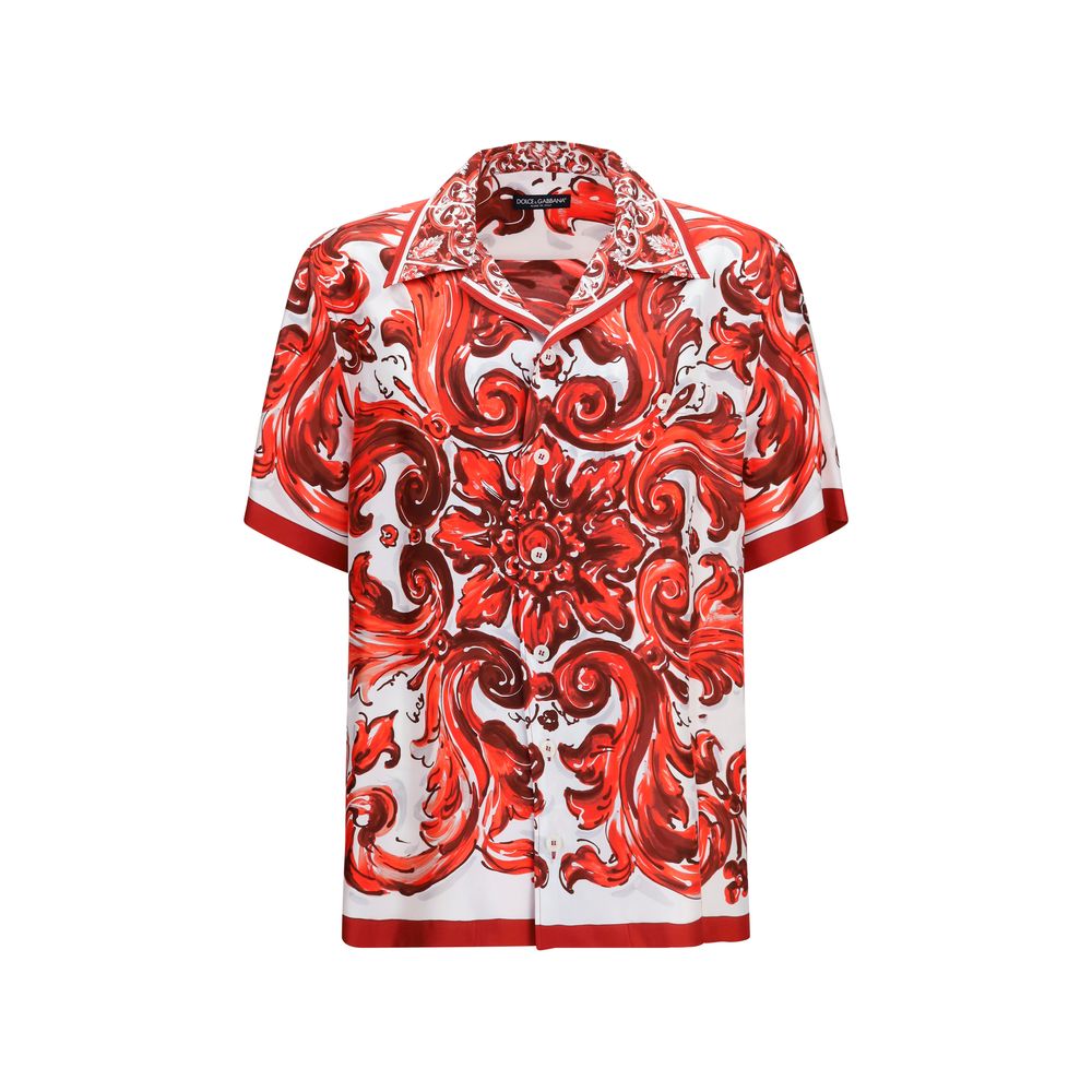 Dolce & Gabbana Red Silk Pattern Men's Shirt
