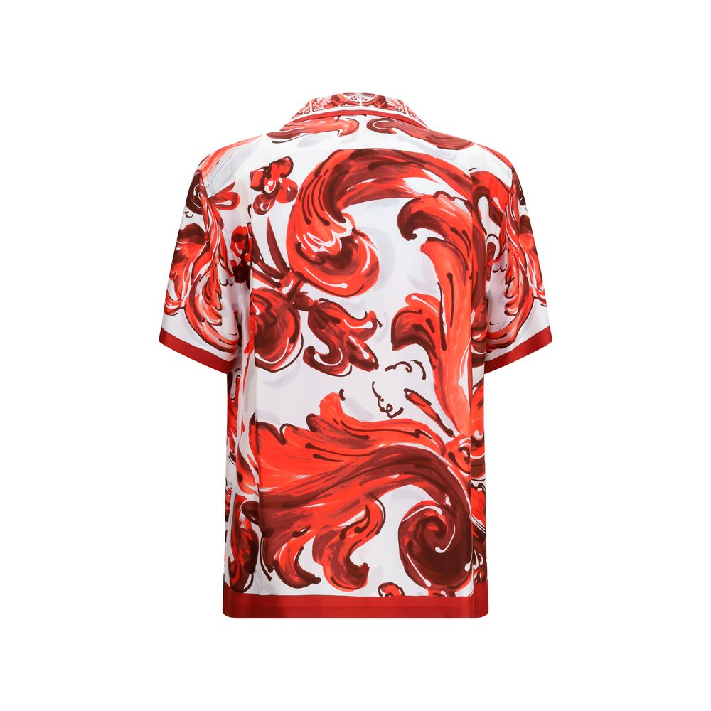 Dolce & Gabbana Red Silk Pattern Men's Shirt
