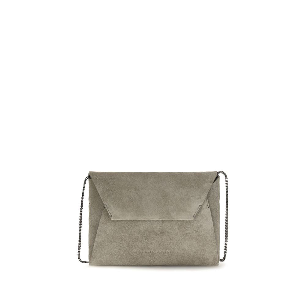 Brunello Cucinelli Gray Calf Leather Bos Taurus Clutch Women's Bag