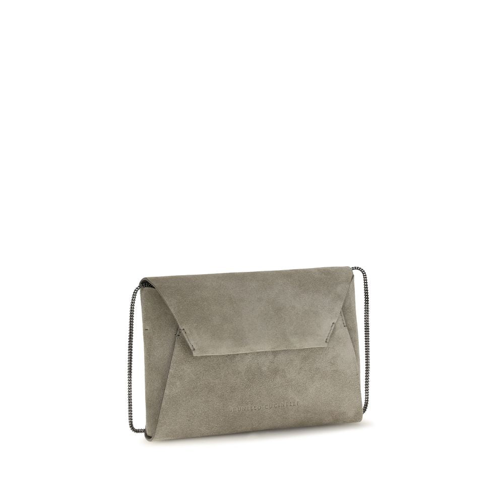 Brunello Cucinelli Gray Calf Leather Bos Taurus Clutch Women's Bag
