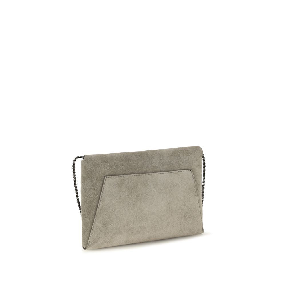 Brunello Cucinelli Gray Calf Leather Bos Taurus Clutch Women's Bag