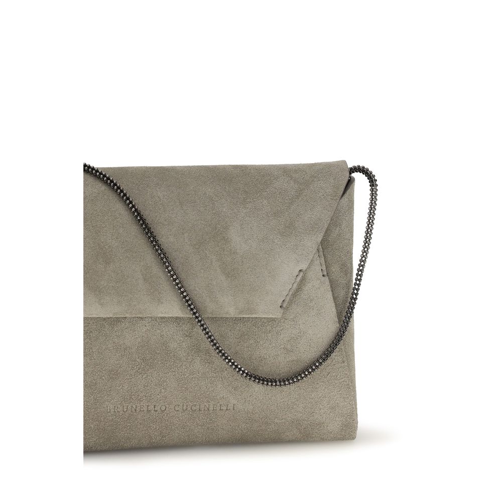 Brunello Cucinelli Gray Calf Leather Bos Taurus Clutch Women's Bag