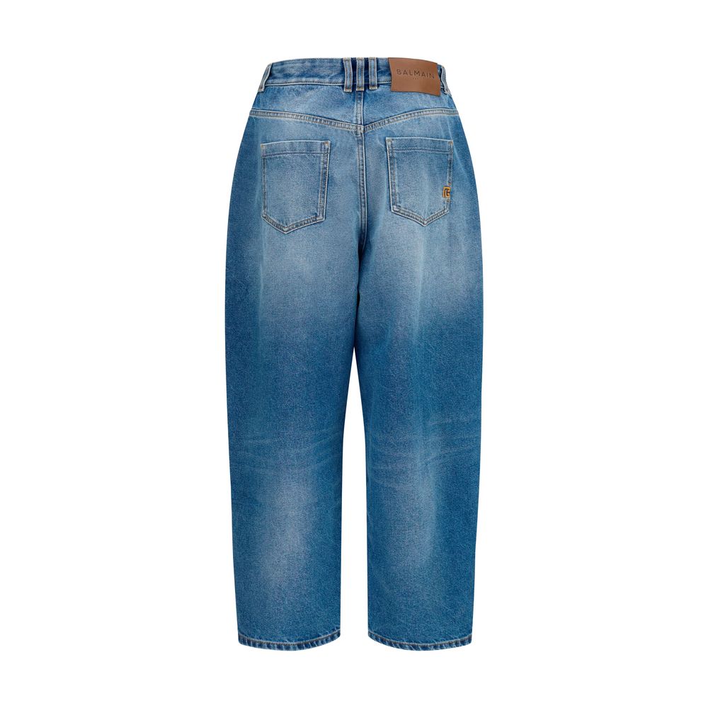 Balmain Blue Cotton Relaxed Fit Women's Jeans
